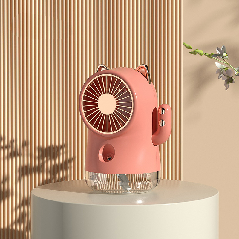 Glückskatzenförmiger Tischventilator Mit Sprühfunktion, 3-stufiger Multifunktions-nano-sprühfunktion, Kleiner Rosa Ventilator Für Zuhause, Büro Und Reisen
