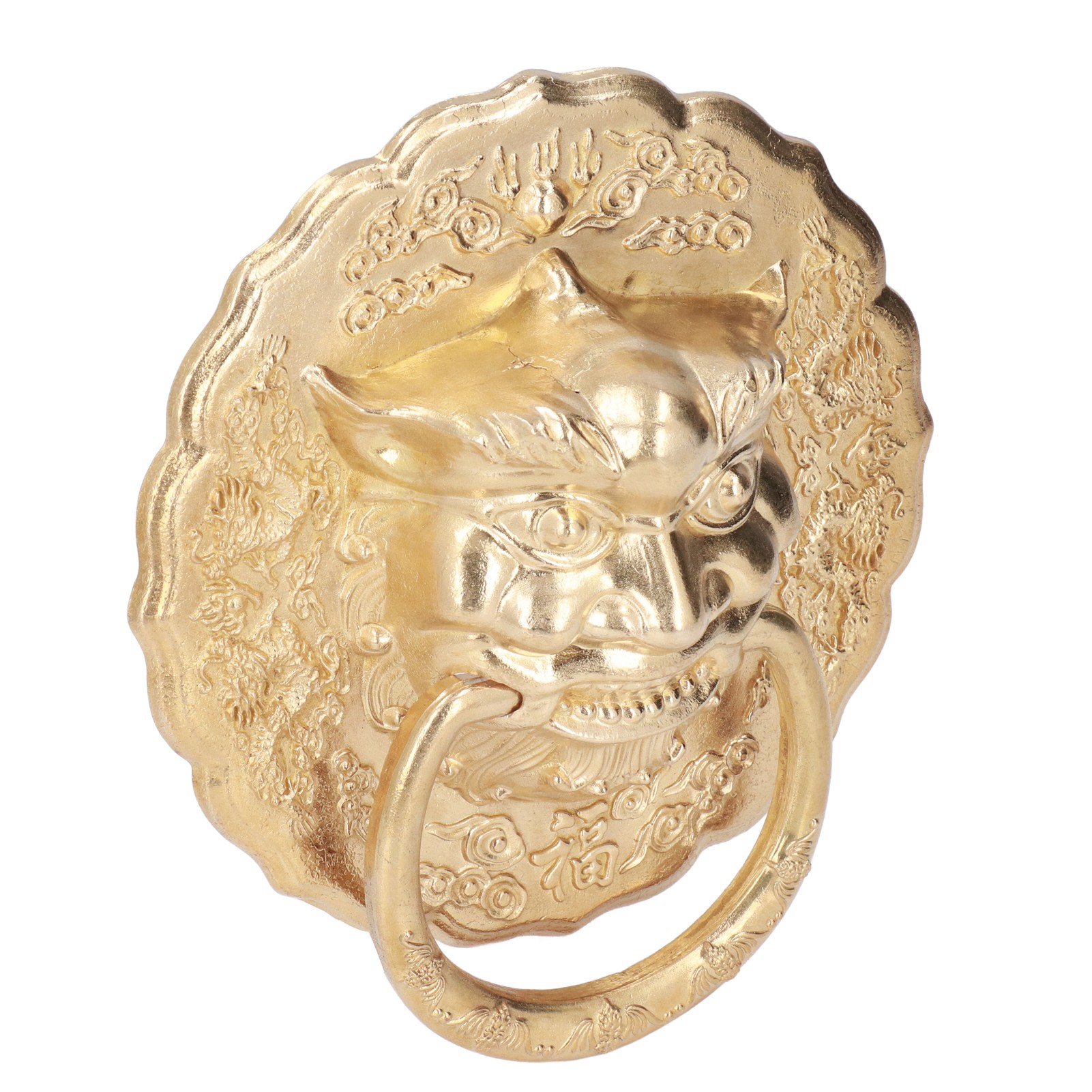 Paar Chinesischer Türgriffe In Form Von Tierköpfen, Antike Messing-zugringe Für Zweiflügelige Holztüren, Goldbronzefarbene Oberfläche, Verpackt Mit Luftpolsterfolie.