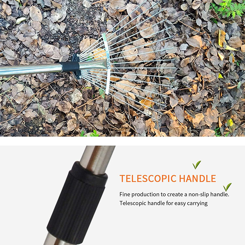 Verstellbarer Teleskop-gartenrechen Aus Aluminiumlegierung, Mehrzahn-grasrechen Zum Entfernen Von Laub Und Heu, Metallrechen Für Rasen Und Garten.