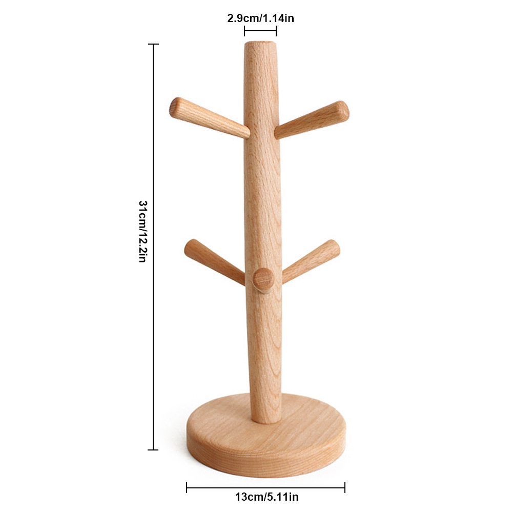 Baumförmiger Becherhalter Aus Holz Mit 6 Haken, Wandmontierter Becherabtropfer, Küchenaufbewahrungsregal.