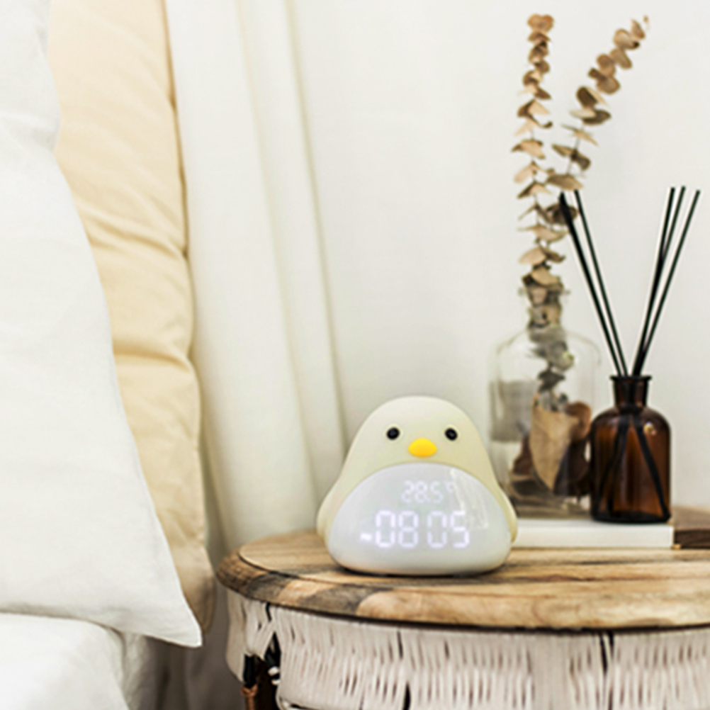 Niedliche Vogel-cartoon-led-usb-silikon-nachttischlampe Mit Wecker – Geschenk Für Babys/kinder