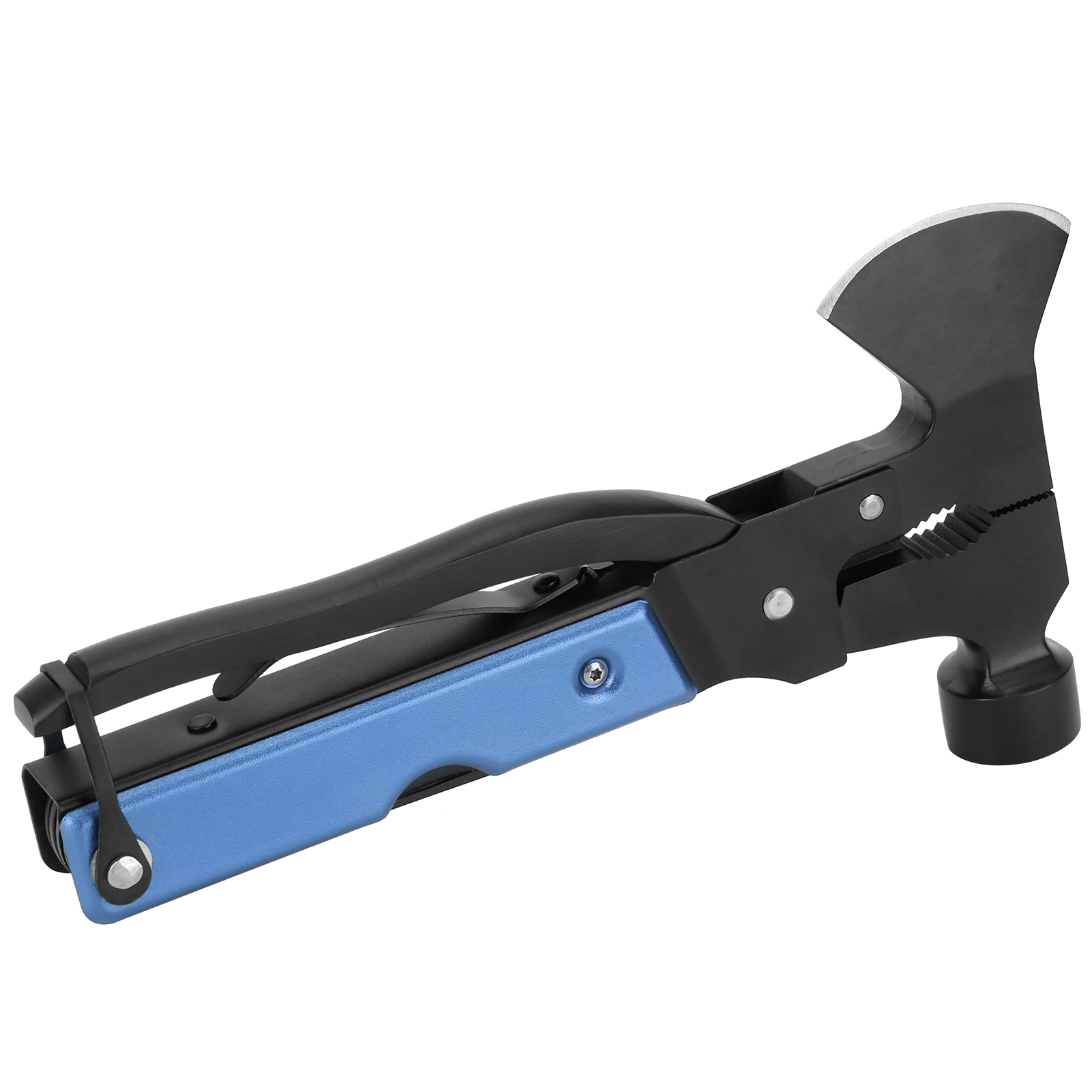 15-teiliges Multifunktionales Camping-überlebenswerkzeugset: Hammer, Axt, Schraubendreher, Zange, Flaschenöffner (blau)