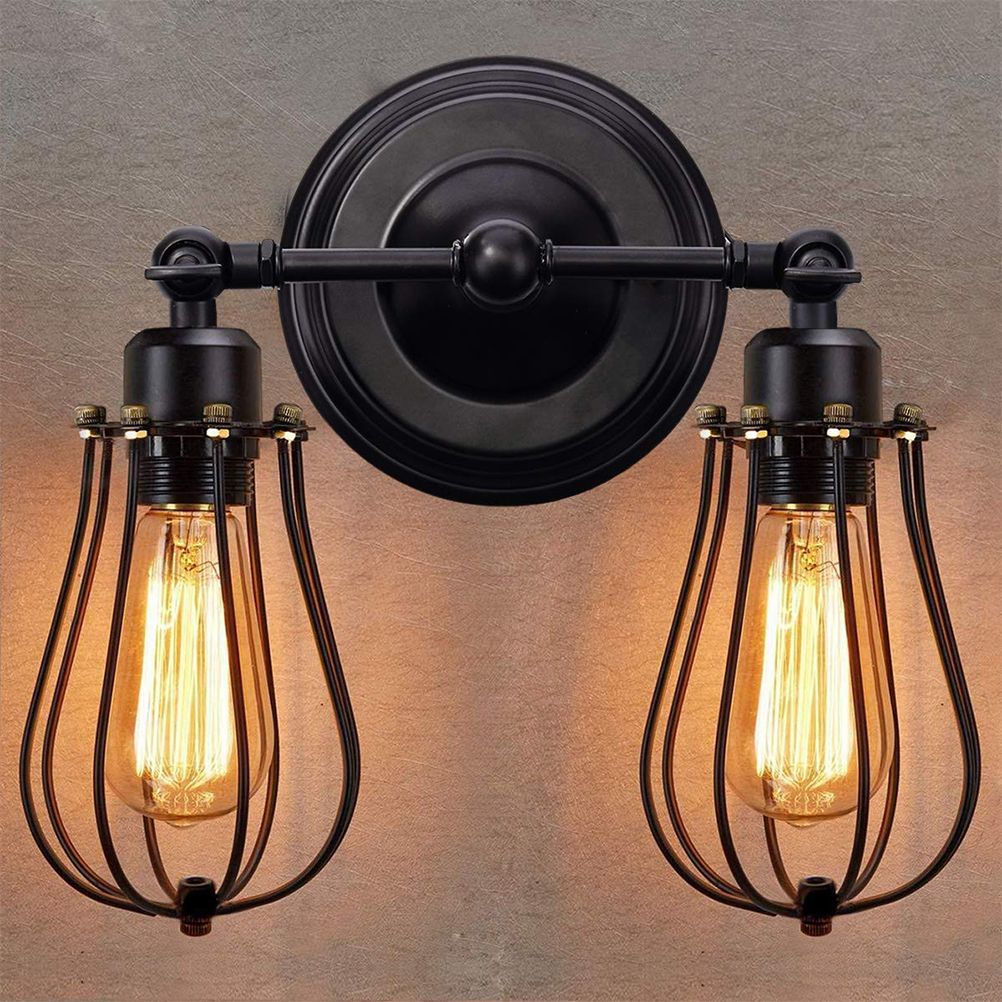 Vintage-doppelwandleuchte In Einem Metallkäfig, Industriestil, Retro-wandlampe