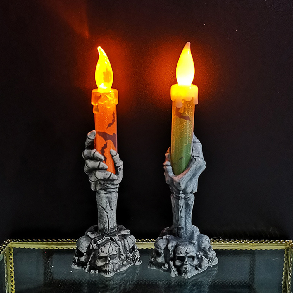 Halloween-led-skeletthandlampe Mit Kerzenflamme, Partydekoration Für Zuhause Oder Bar