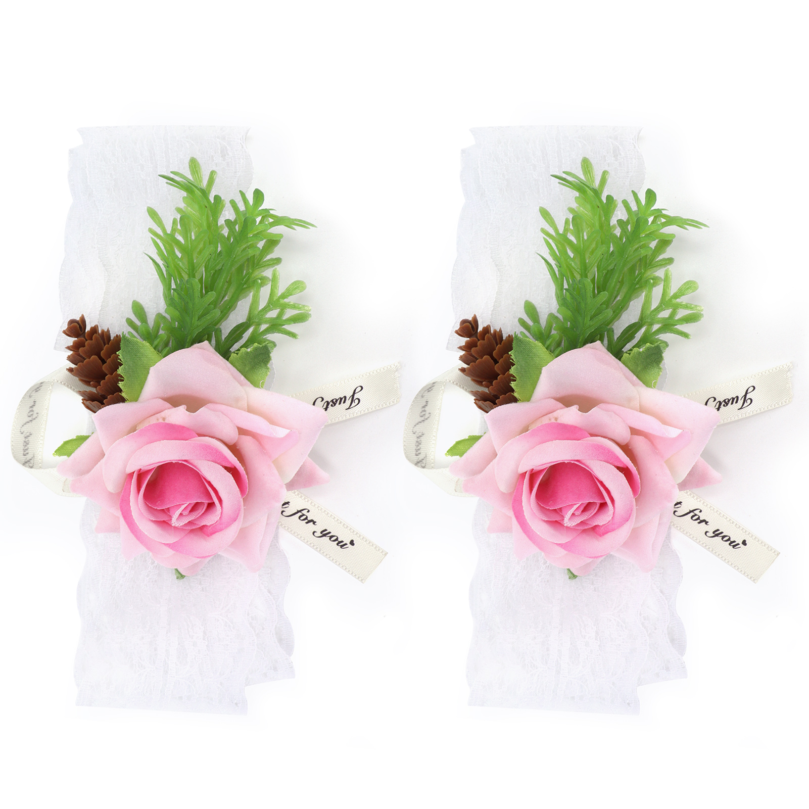2 Stück Seidenblumen-armbänder, Brautjungfern-corsagen, Hochzeitsdekoration, Rosa