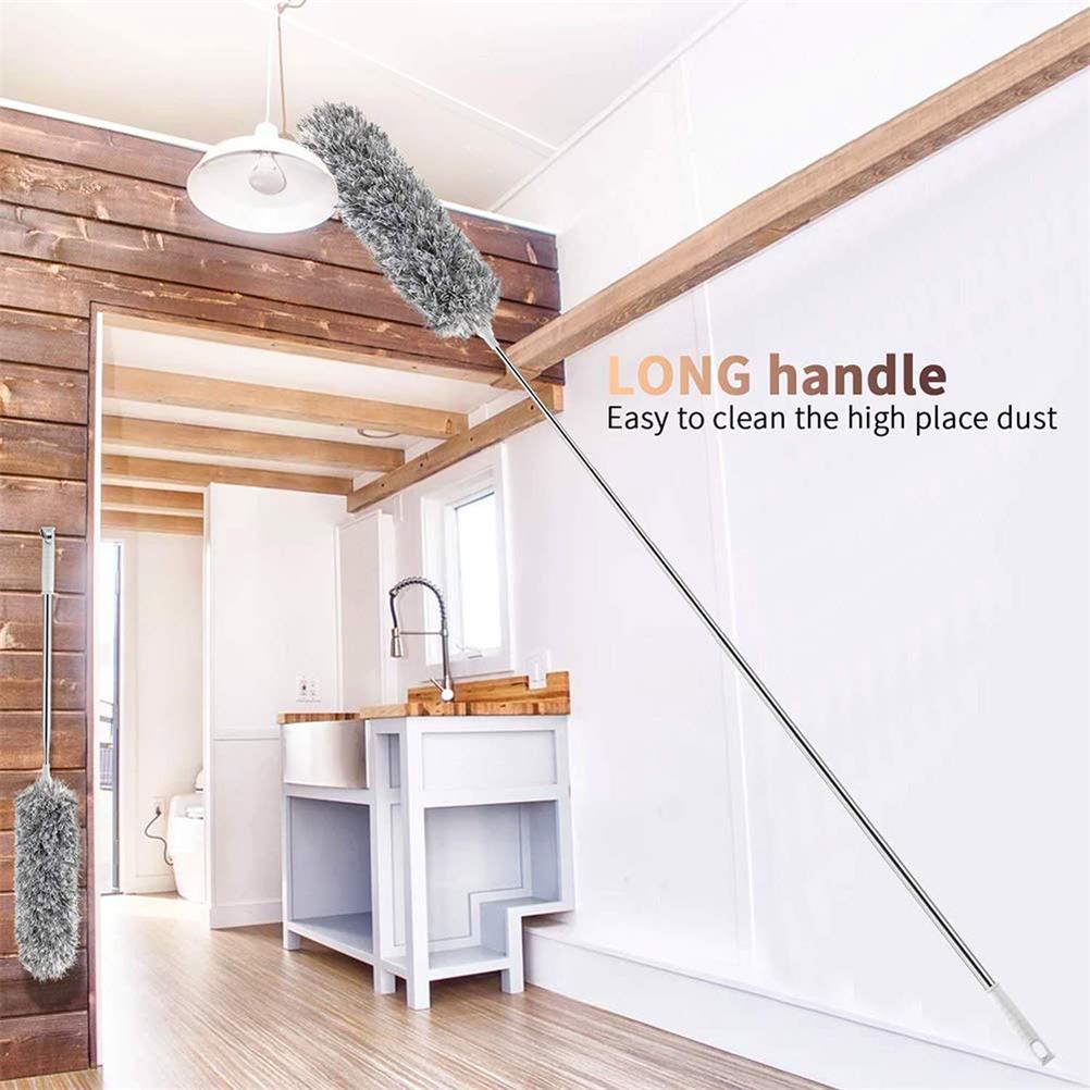 Mikrofasertuch Mit Teleskopgriff, Flexiblem Kopf Und Ausziehbarem Staubwedel Zur Reinigung Von Deckenventilatoren, Tastaturen Und Möbeln.