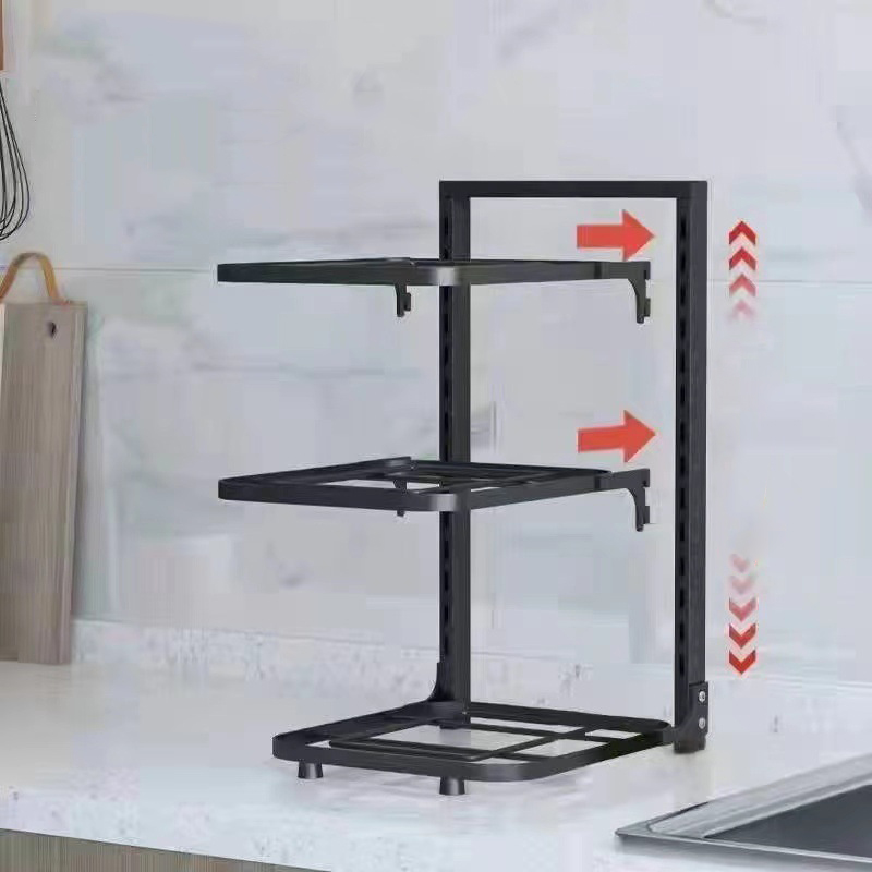 3-stöckiges Topfregal, Stabile, Dicke Stütze Mit Abgerundeten Ecken, Mehrstufiger Küchenorganizer, 43 X 27 X 23 Cm