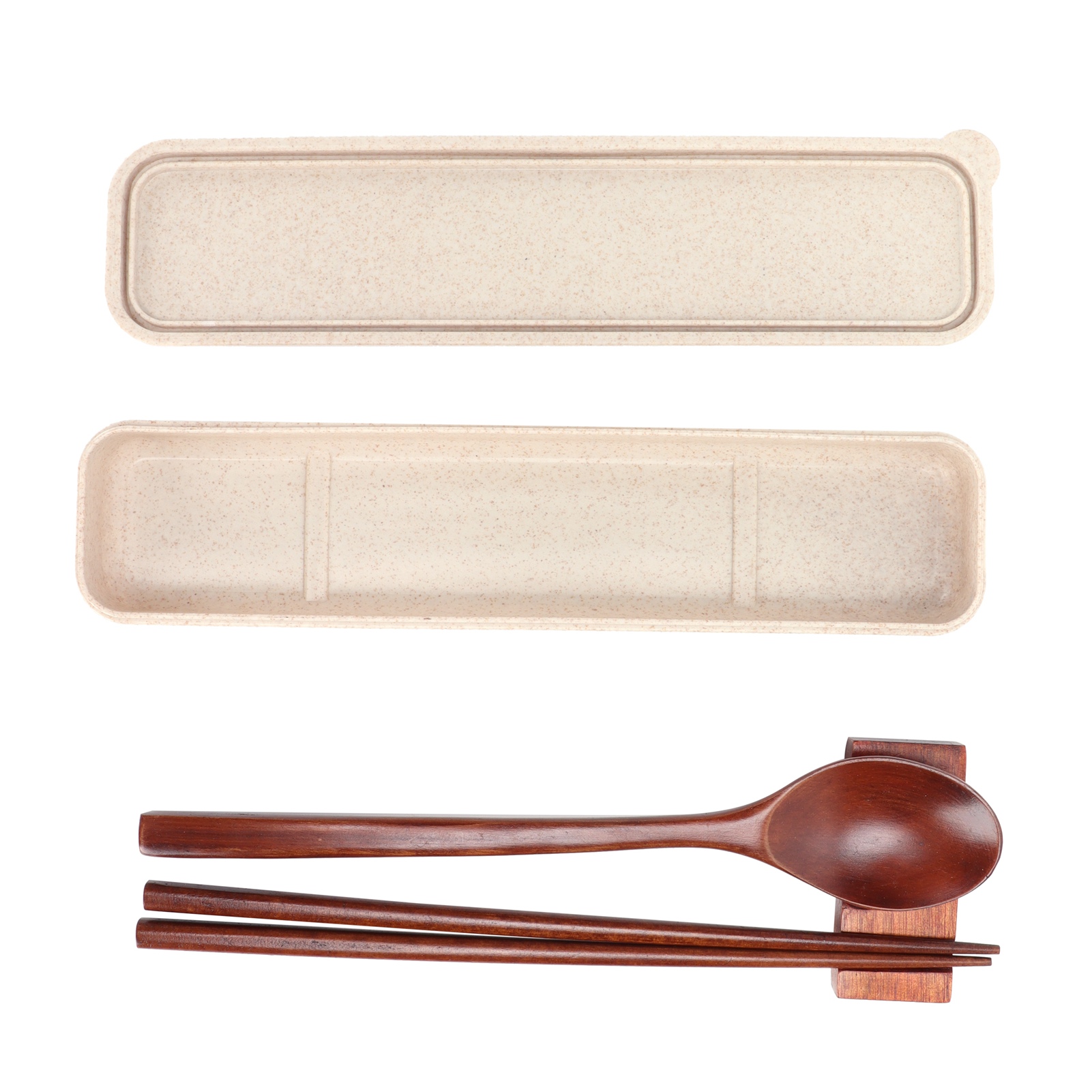 Set Aus 4 Essstäbchen Aus Holz Und Einem Löffel Mit Besteckablage, Inklusive Aufbewahrungsetui, Tragbares Besteckset Für Büro Und Schule