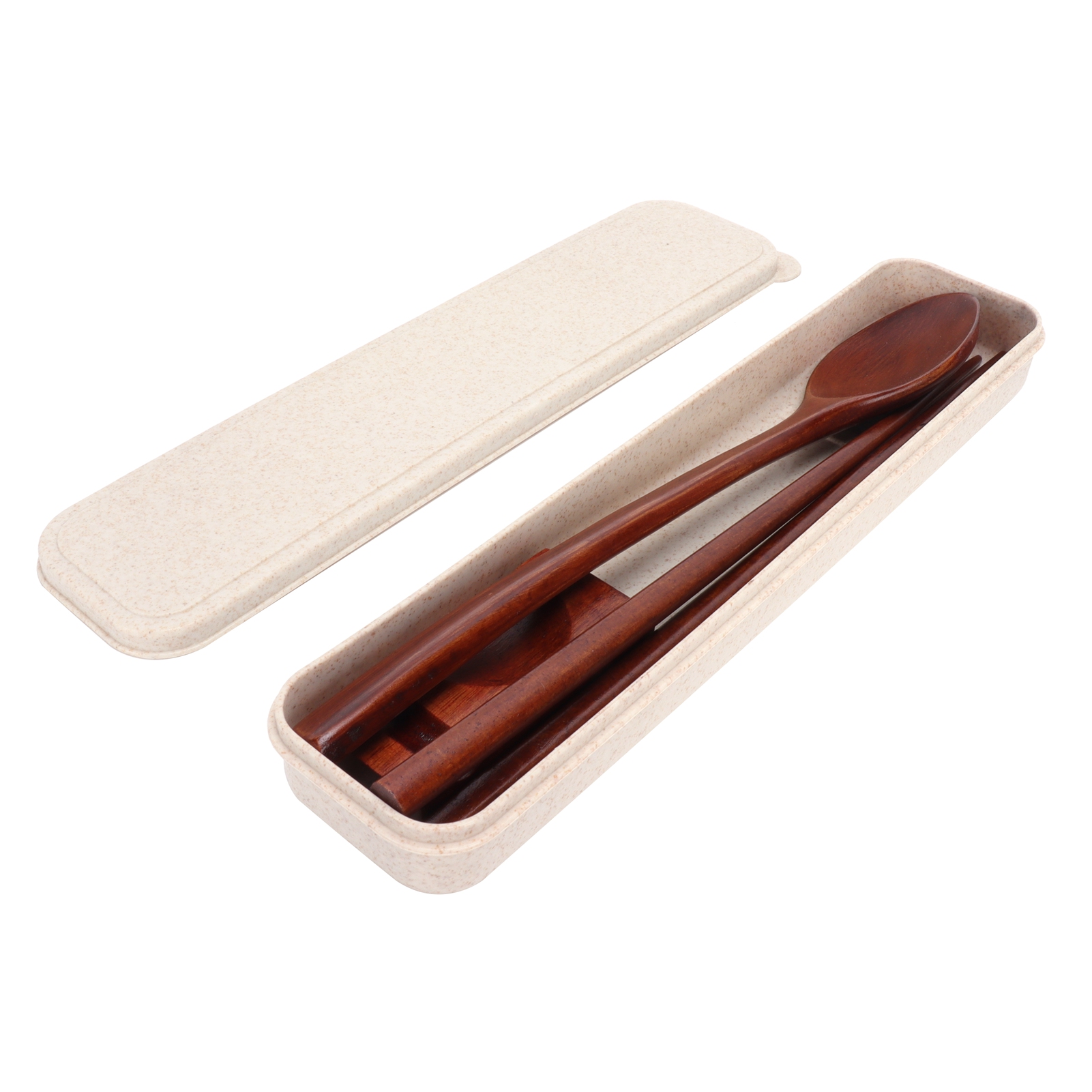 Set Aus 4 Essstäbchen Und Löffeln Aus Holz, Aufbewahrungsbox, Tragbares Besteck Für Schule Und Büro