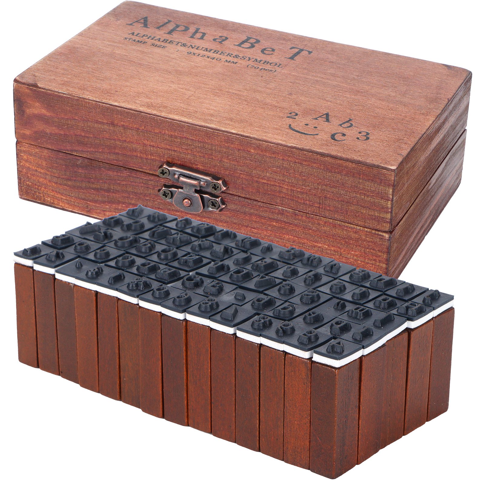Set Mit 70 Vintage-holzstempeln, Buchstaben Und Zahlen Für Diy-scrapbooking.