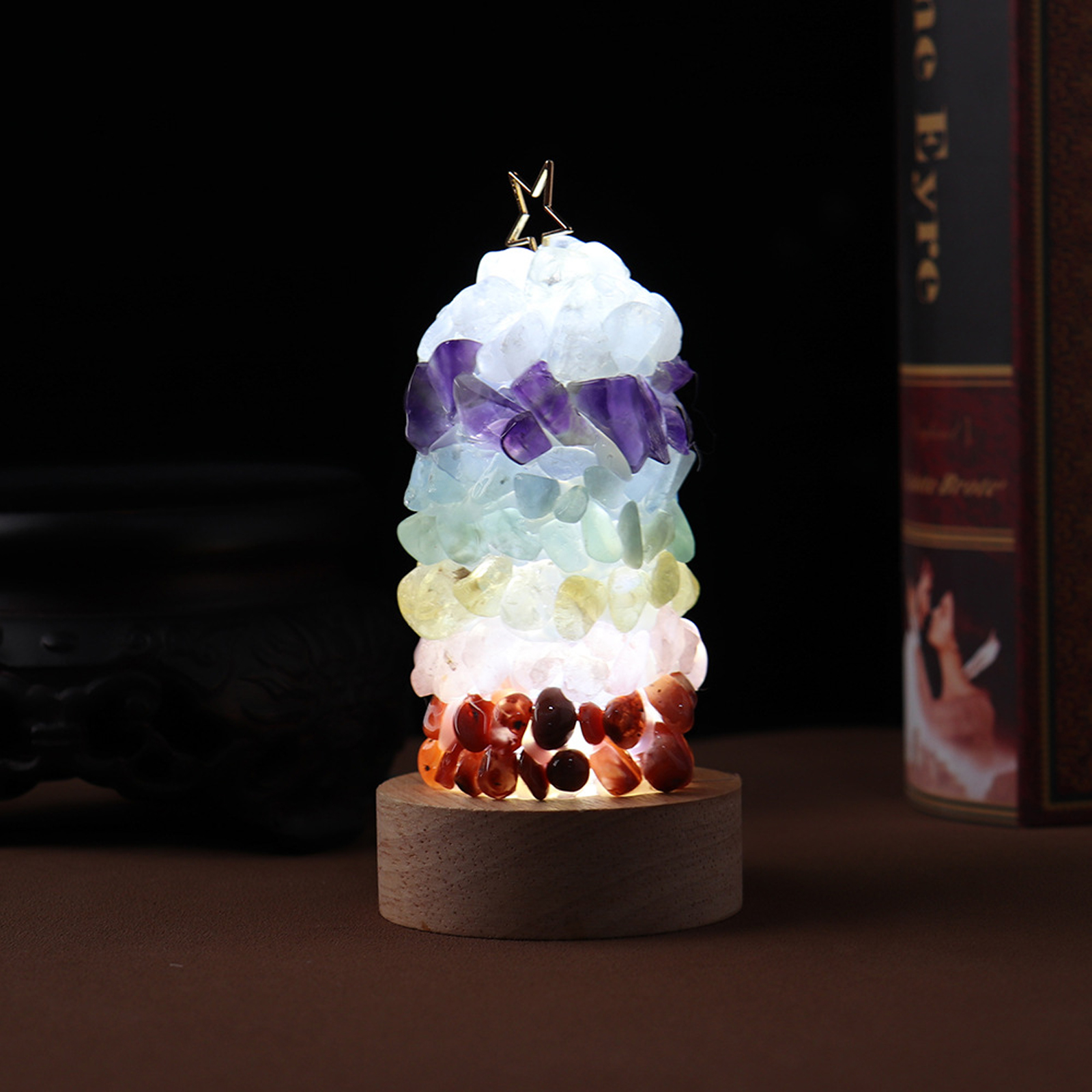 Nachtlampe Aus Kristallsteinen In Sieben Natürlichen Farben Mit Warmem Licht – Diy-usb-bettlampe Für Weihnachten