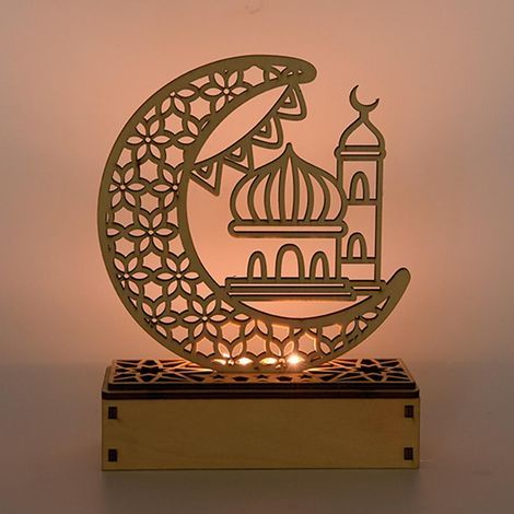 Ramadan Led-tischleuchte Aus Durchbrochen Geschnitztem Holz, Langlebige Lichtdekoration Für Partys, Kunstvolle Durchbrucharbeit.