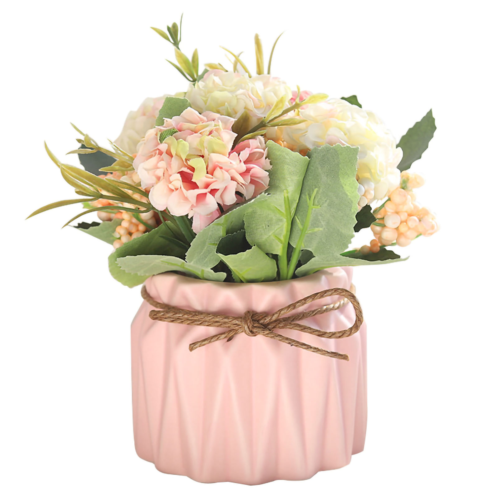 Künstlicher Strauß Rosa Hortensien Mit Vase Zur Tischdekoration