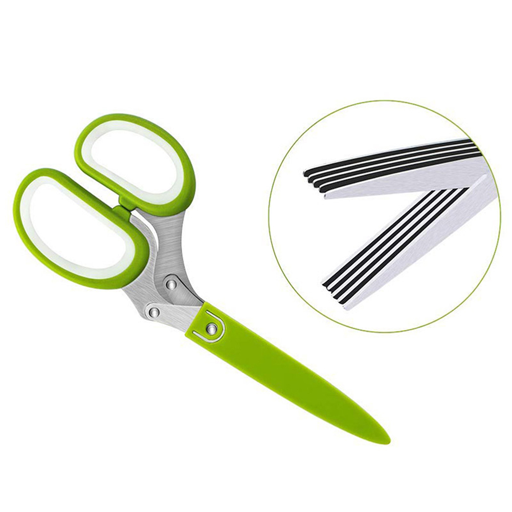 5-klingen-kräuterschere, Multifunktionaler Gemüseschneider, Küchenzerkleinerer Und -hobel, Mit Etui, Bürste Und Sparschäler