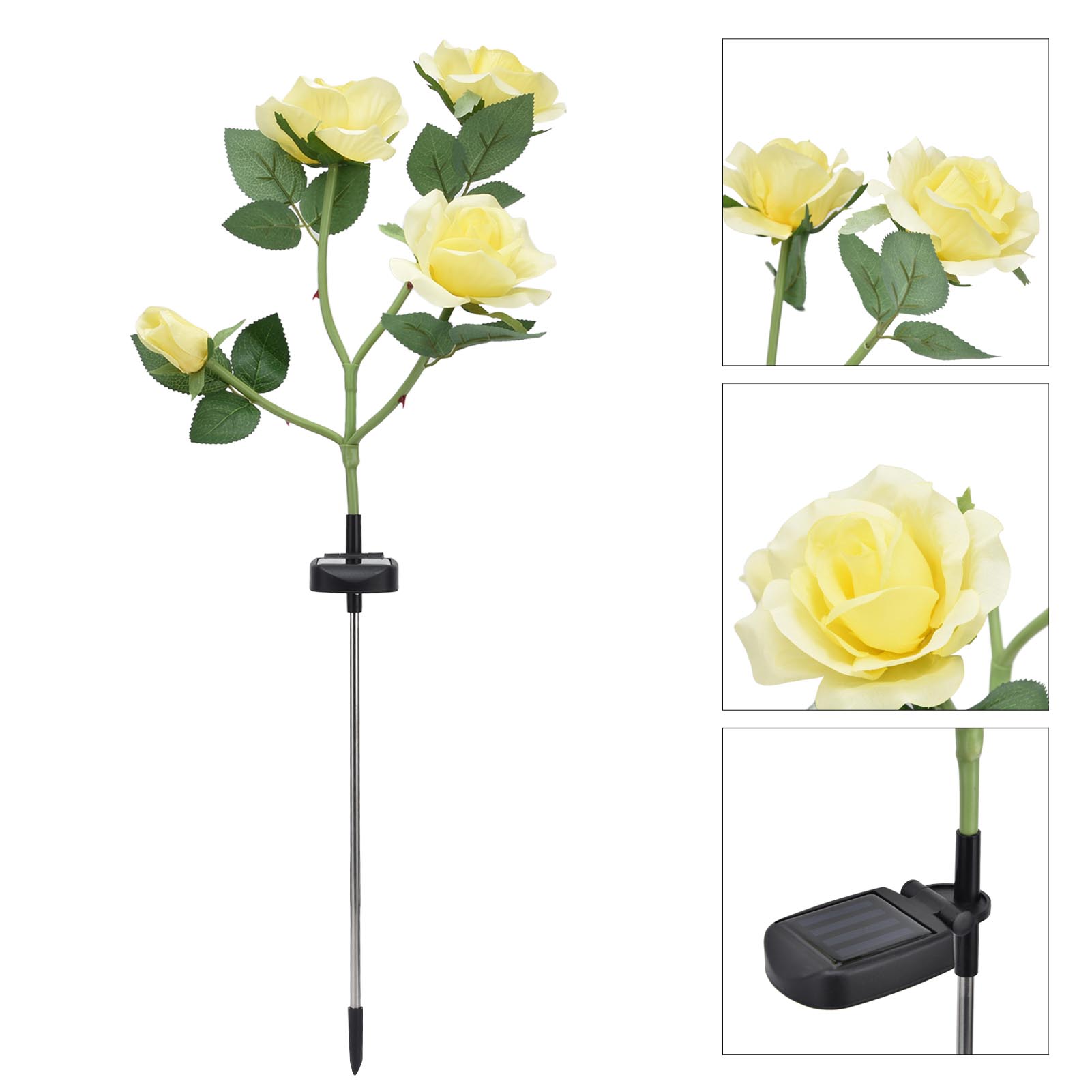Rosa Solarleuchte, 4-flammig, Ip65 Wasserdicht, Dekorative Led-blumen-landschaftslampe Für Garten Oder Hof (gelbes Licht)