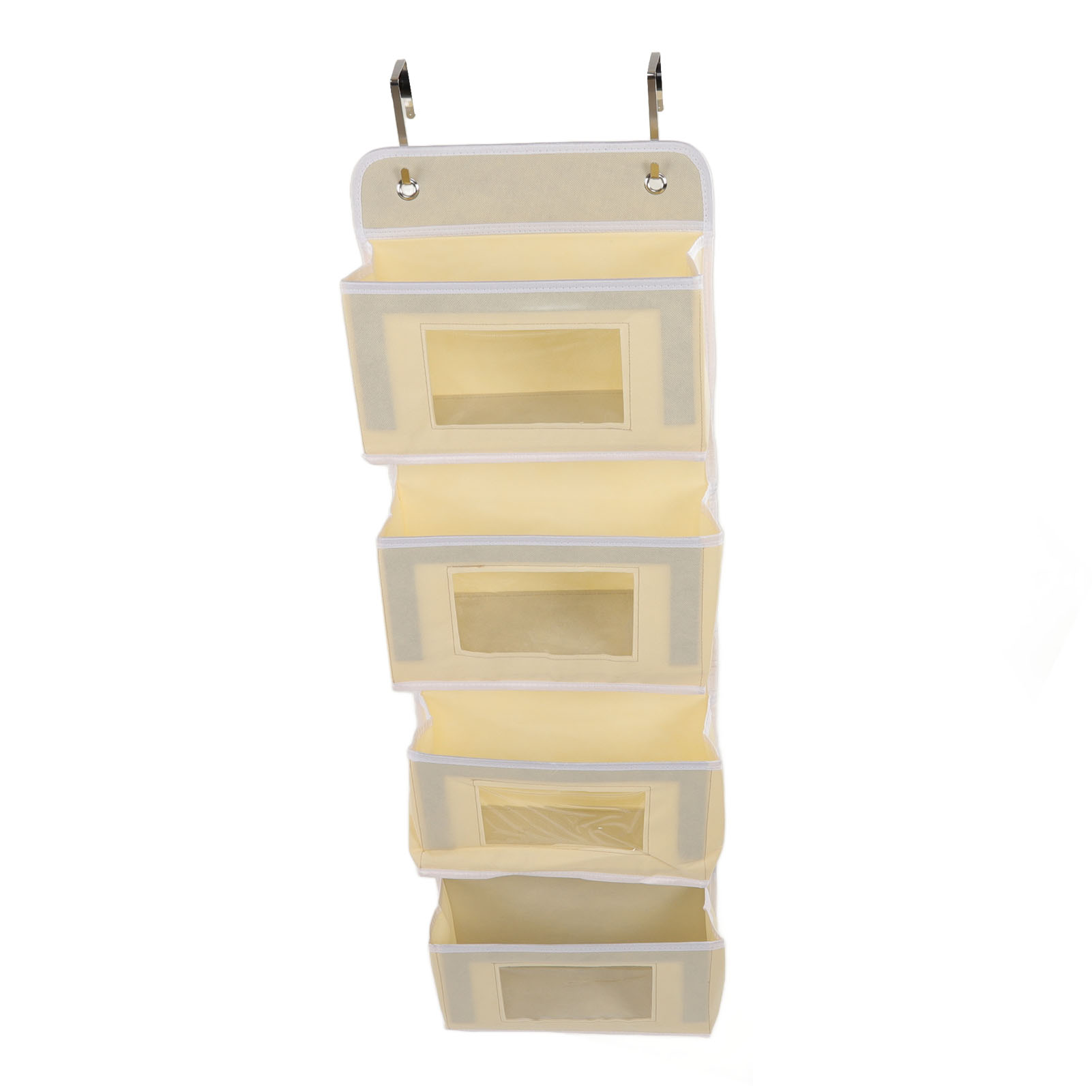 Robuster, Mehrlagiger Hängeschrank-organizer Mit Türvorhang Aus Vliesstoff, 2 Haken, Khaki, 4 Fächer