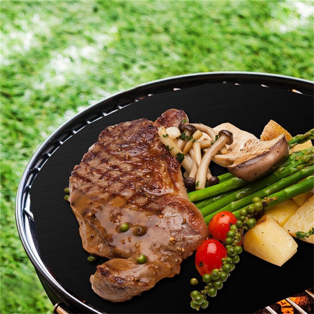 Set Mit 2 Wiederverwendbaren, Runden 40-cm-antihaft-kochmatten Für Grill Und Backofen
