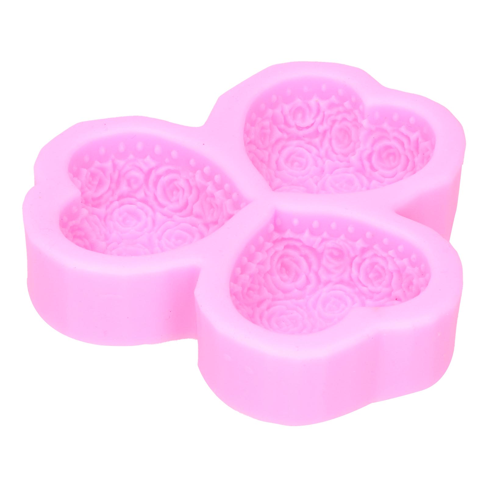 Rosa Herzförmige Silikon-seifenform Mit 3 Mulden Zur Fondant-tortendekoration (rosa)