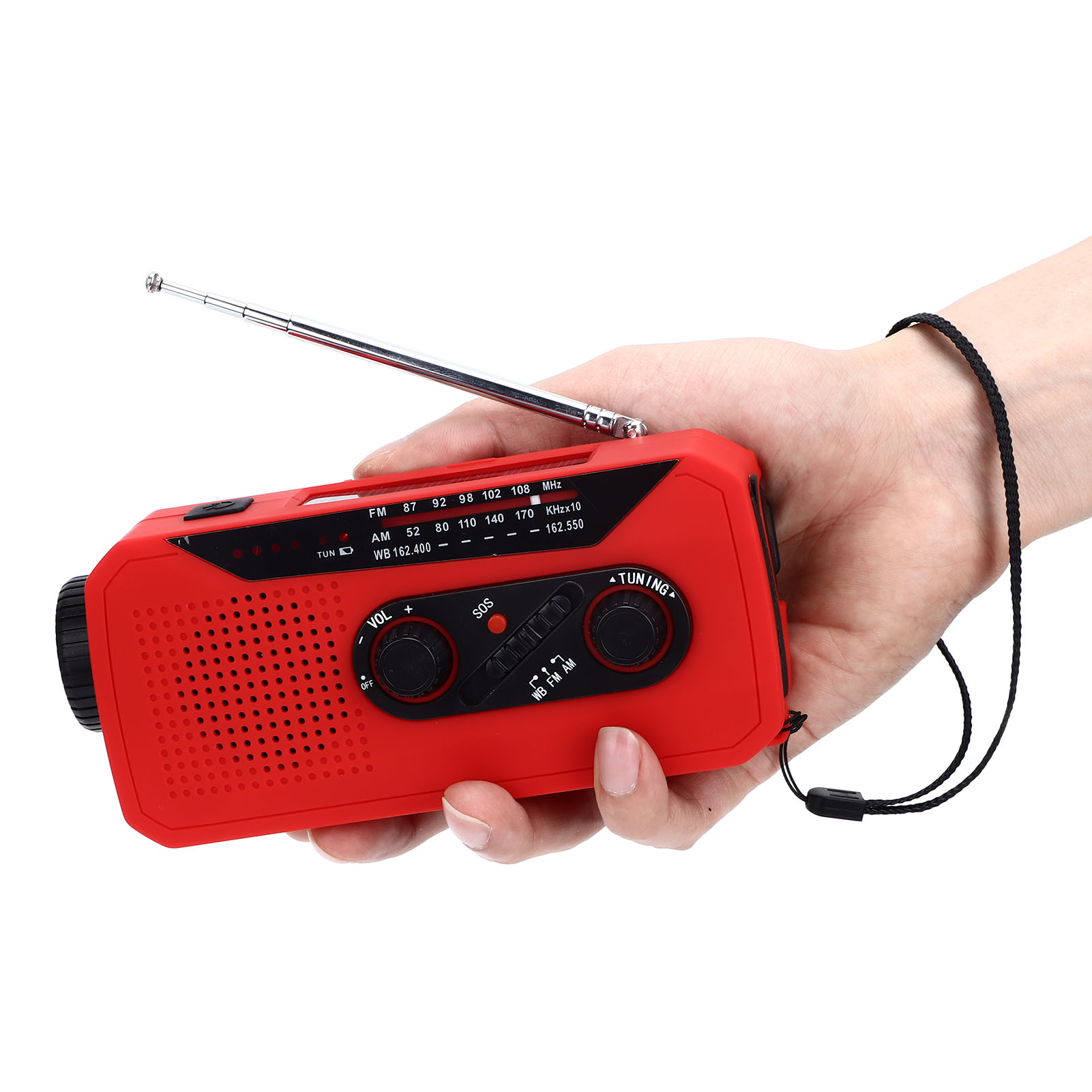 Solarbetriebenes Manuelles Notfallradio Mit Led-licht, 2000-mah-akku, Für Camping Und Wandern, Us-typ, Rot