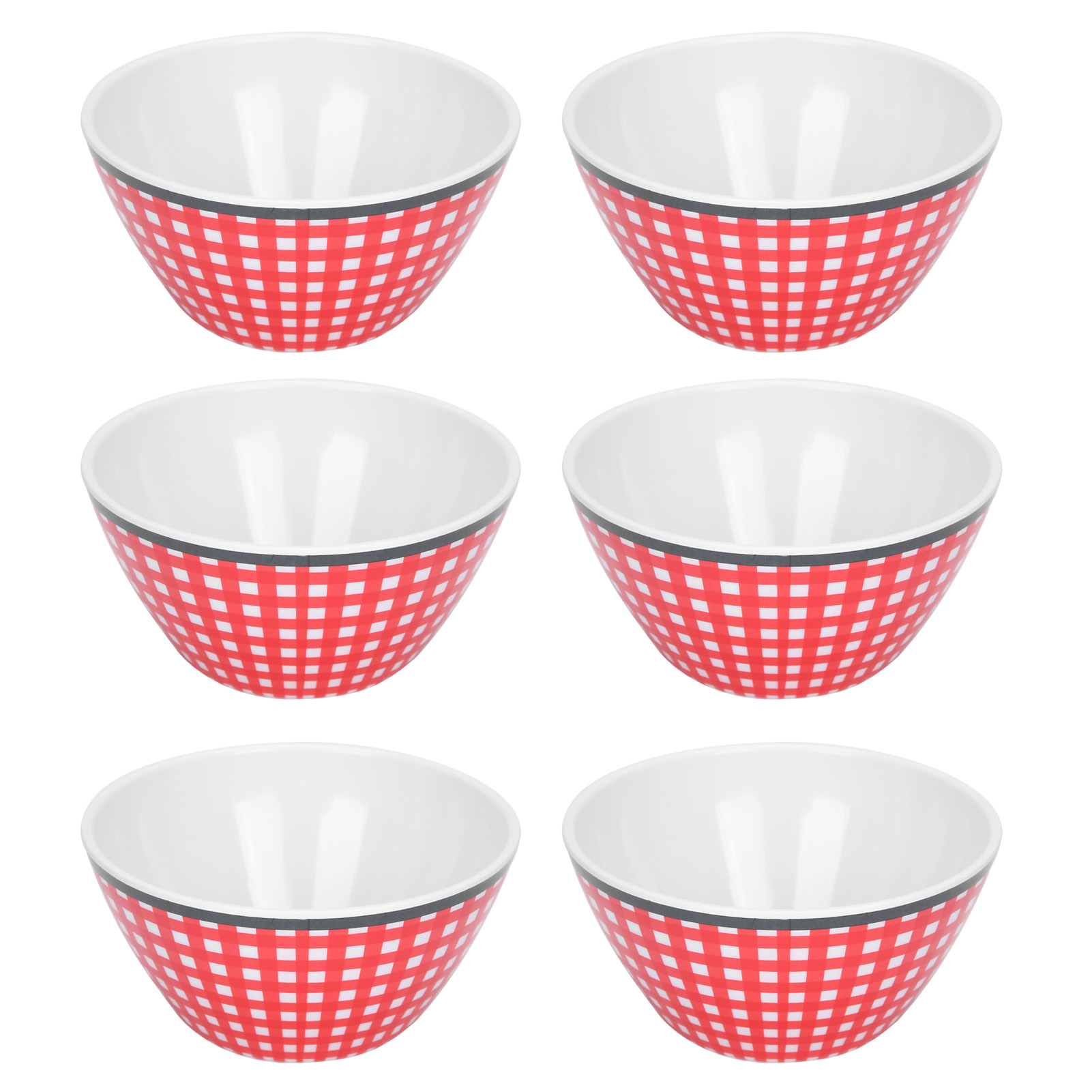 12-teiliges Salat-, Obst- Und Suppenschüssel-set, Servierset Für Zuhause Und Restaurant, Rotes Gittermuster