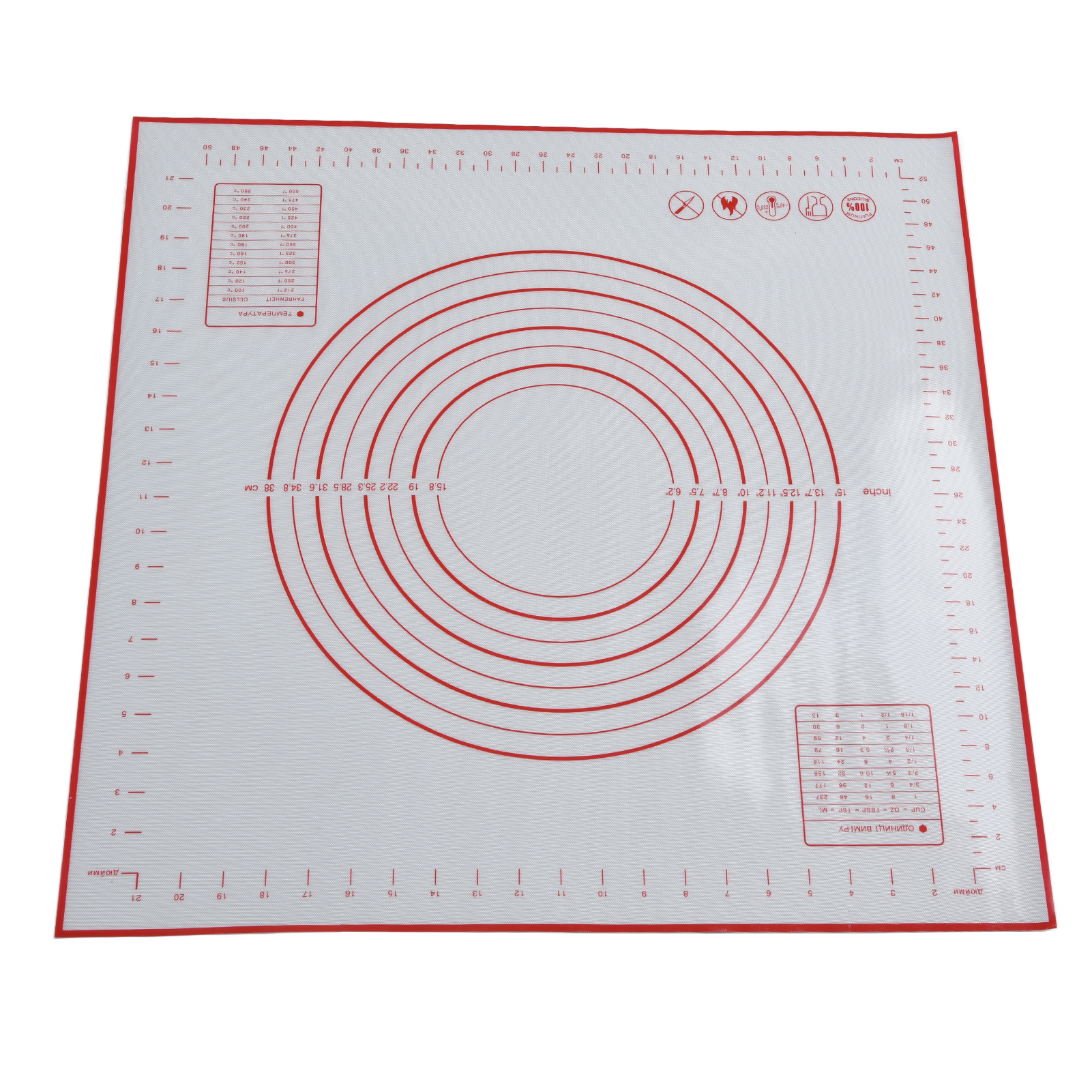 Set Mit 2 Backmatten Aus Platin-silikon, 60 X 60 Cm, Antihaftbeschichtet, Mit Skala, Rot, Zum Kneten Und Ausrollen Von Teig