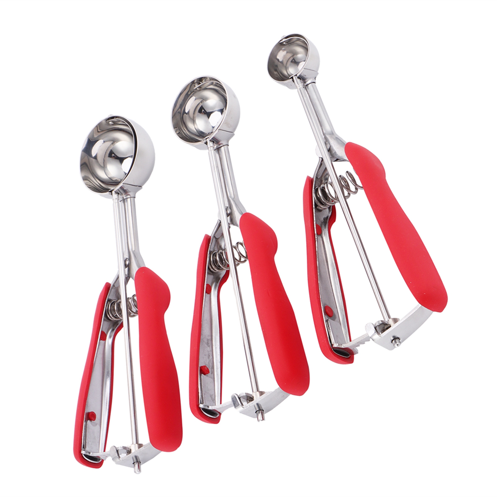 Set Mit 3 Eiskugelportionierern Aus Edelstahl, Kekslöffel, Roter Wassermelonen-tropfer