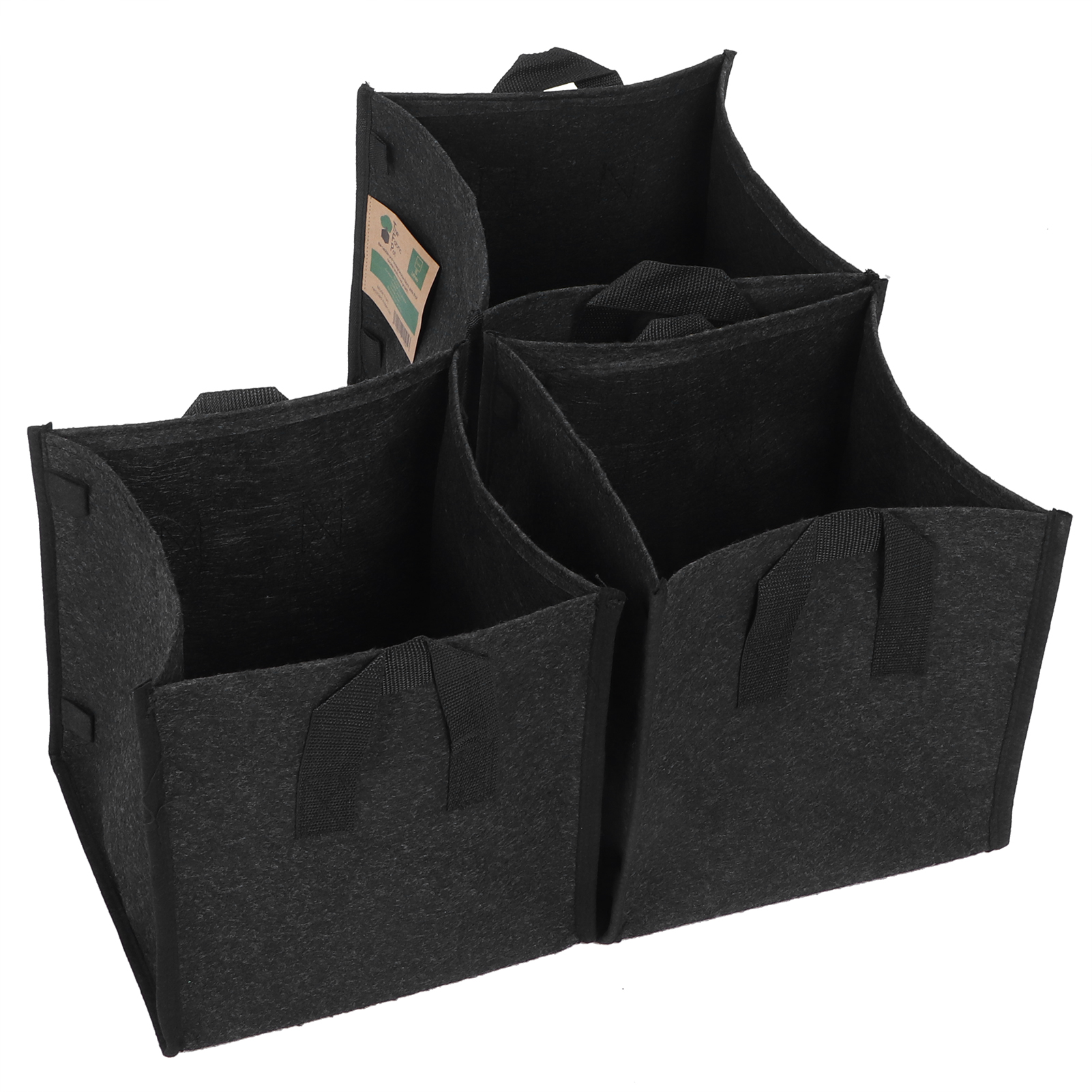 3-teiliger Schwarzer Filz-pflanzsack Mit Griffen, Quadratischer Gartentopf Für Gemüse 23,5 X 23,5 X 25 Cm