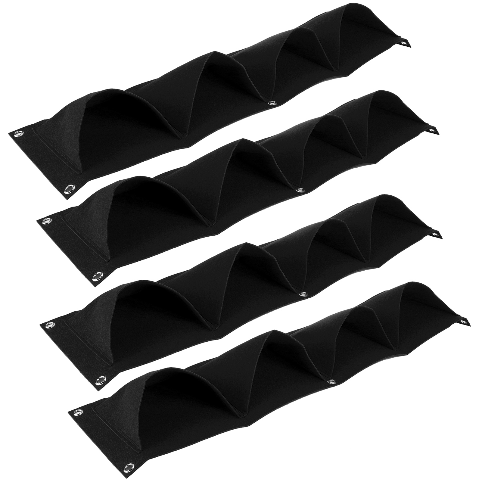 Set Mit 4 Wiederverwendbaren, Biologisch Abbaubaren, Schwarzen Filz-wandpflanzsäcken, Hänge-gartensäcke Mit 4 Fächern