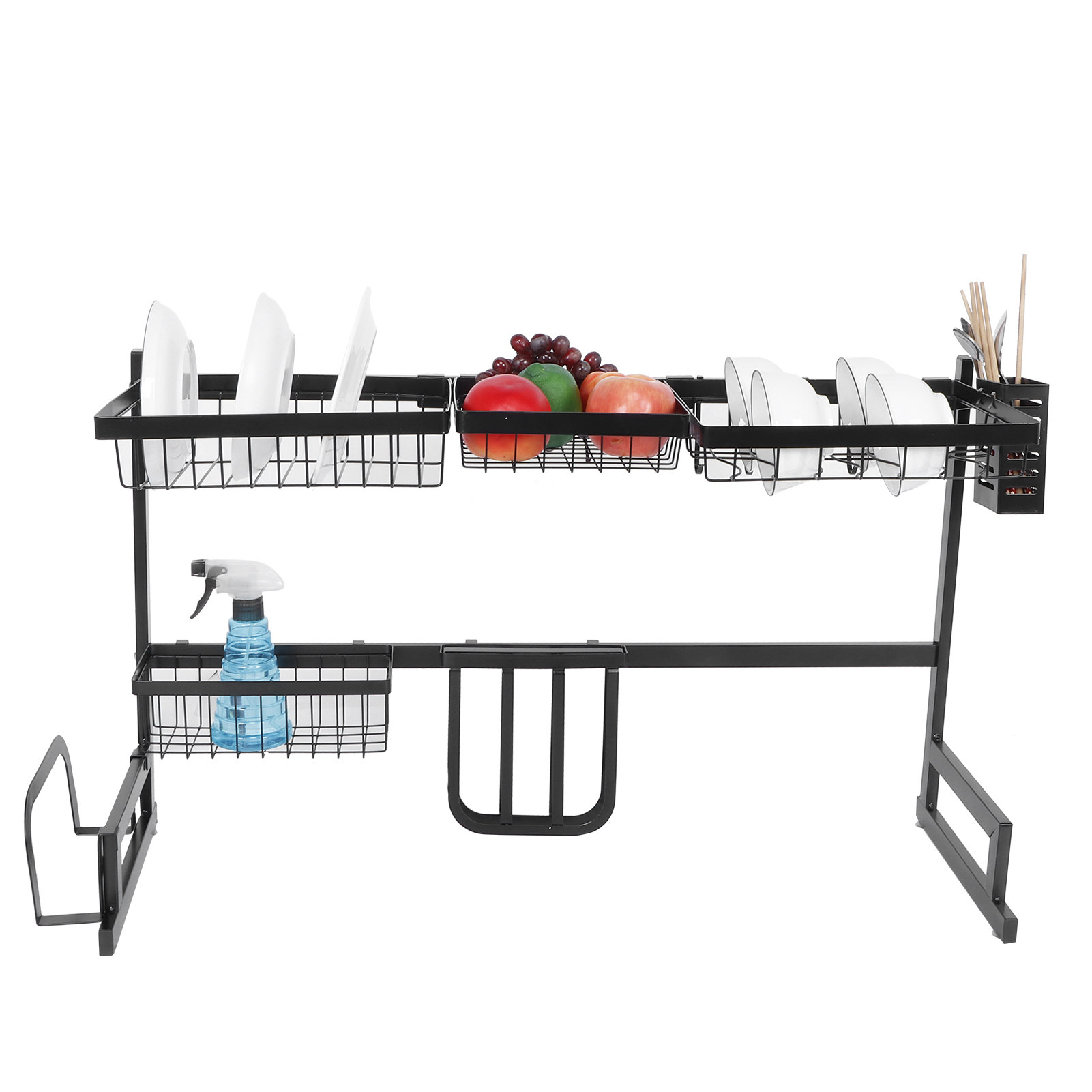 85 Cm Abtropfgestell Aus Edelstahl, Schwarzes Küchenregal, Abtropforganizer Für Die Spüle