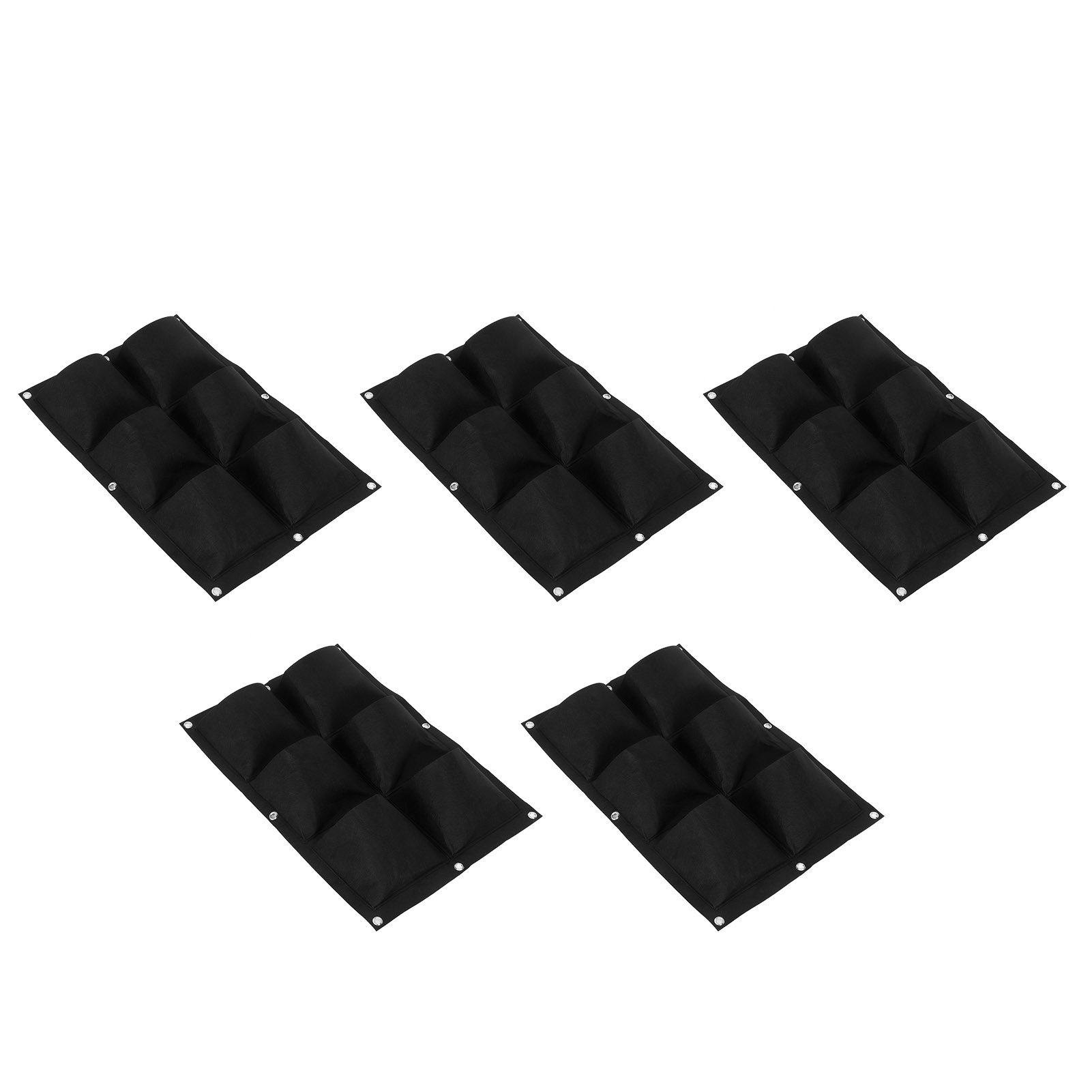 Set Aus 3 Wandmontierten 6-taschen-pflanzsäcken Aus Biologisch Abbaubarem Filz, Schwarz, Hängendes Gartenwerkzeug.