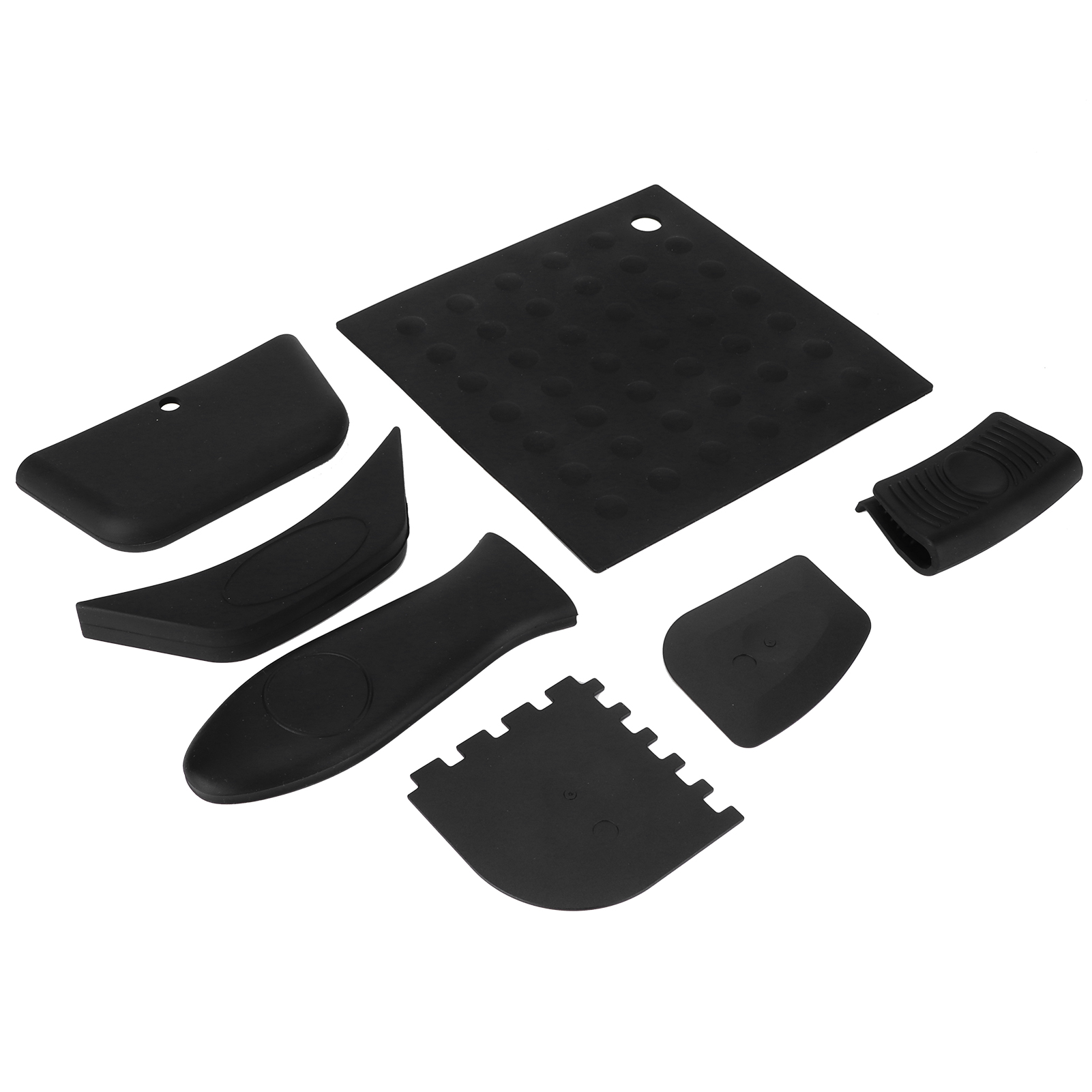 Set Mit 7 Silikon-ofenhandschuhen Gegen Verbrühungen Für Grills, Topfgriffe Und Küchenutensilien, Schwarze Accessoires