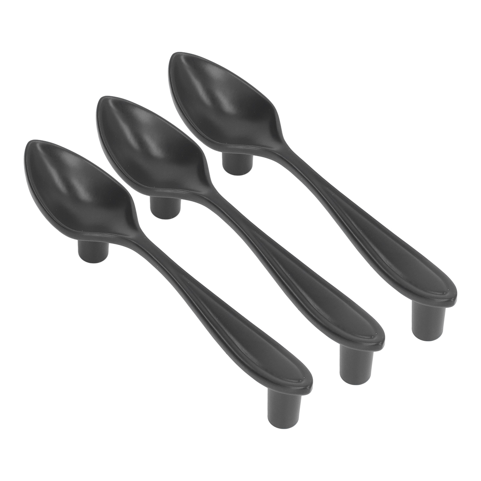 Set Aus 3 Dicken, Besteckförmigen Türgriffen Für Schubladen, Schränke Und Bücherregale Schwarz, Löffeldesign.