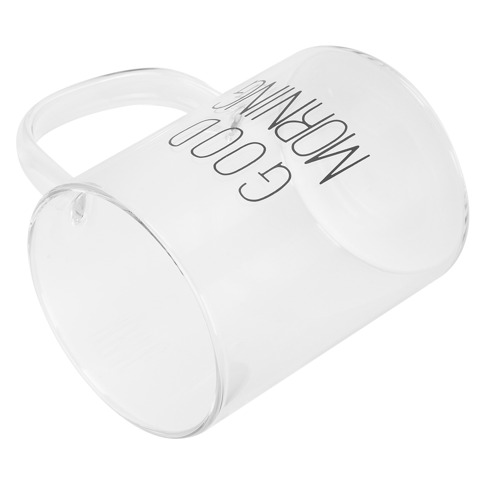 350 Ml Durchsichtiger Glasbecher Mit Henkel, Wasserbecher, Küchenutensil, Schwarze Schrift