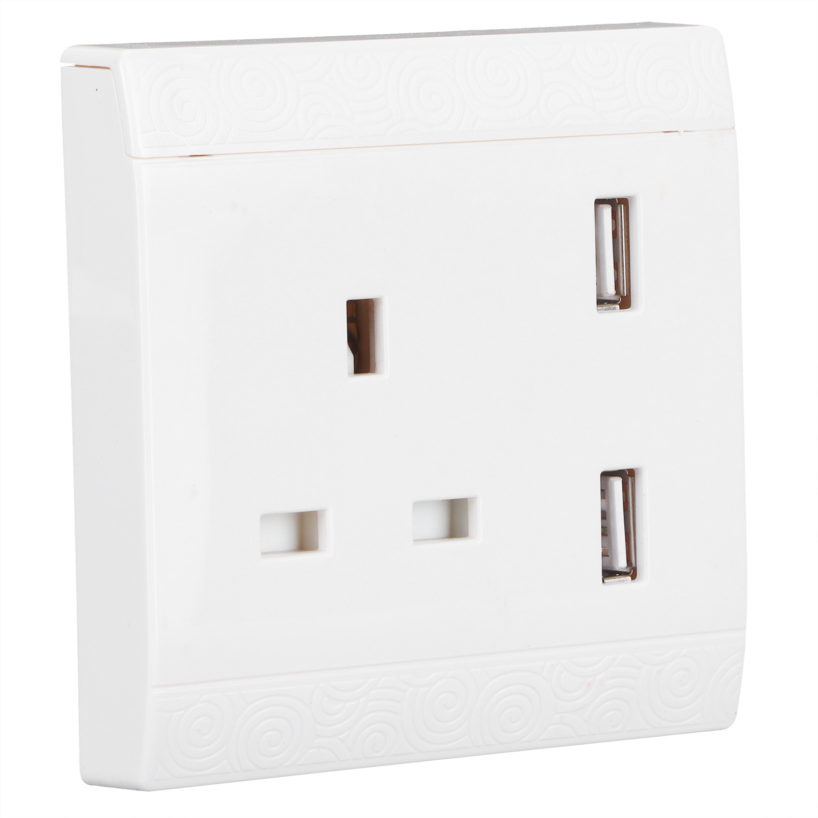 Wandsteckdose Mit Zwei Usb-anschlüssen, 13 A, Uk 110/220 V, Weiße Abdeckplatte