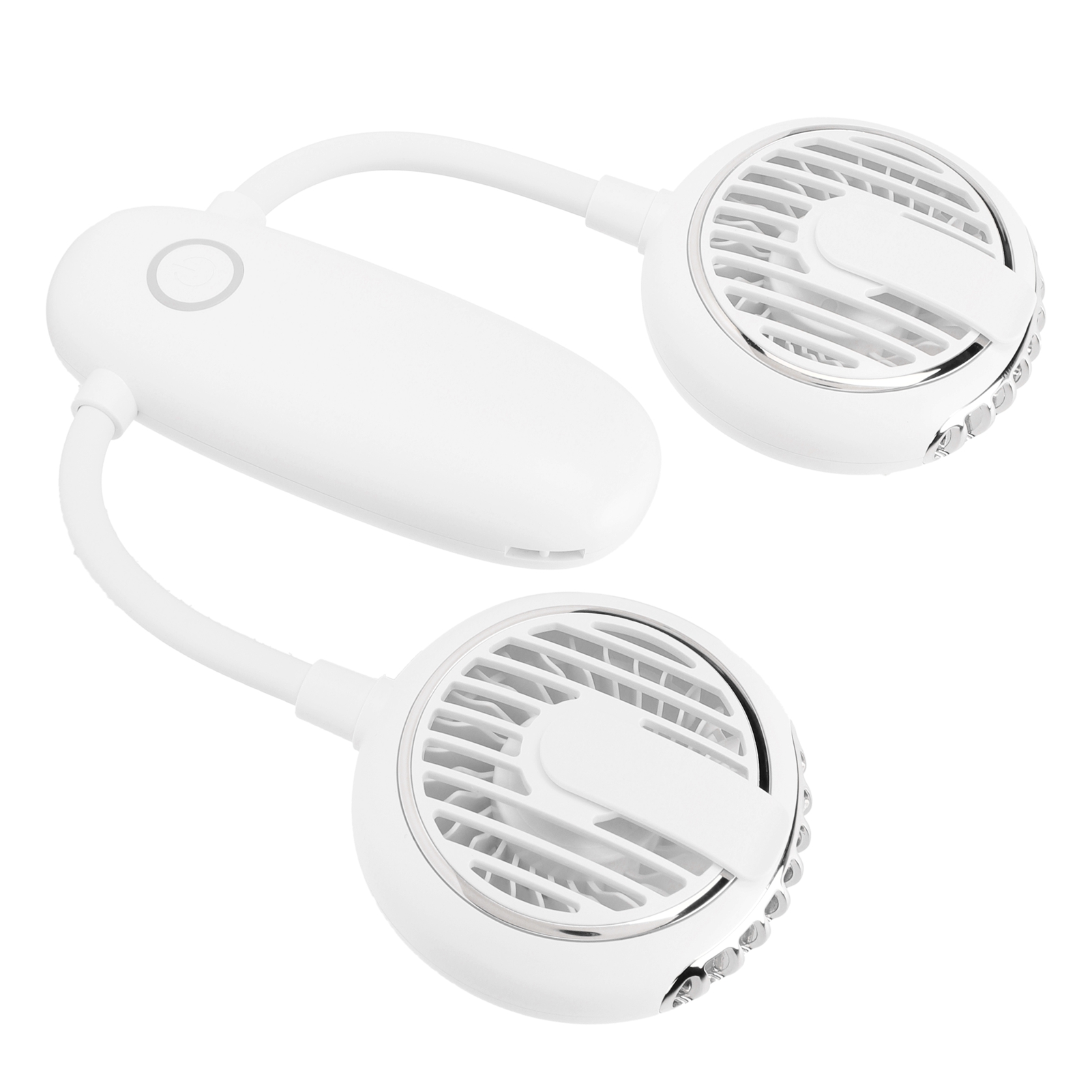 Tragbarer, Doppelköpfiger Usb-nackenventilator Mit 360°-drehung, Weiß, Ideal Für Wanderungen Und Outdoor-reisen
