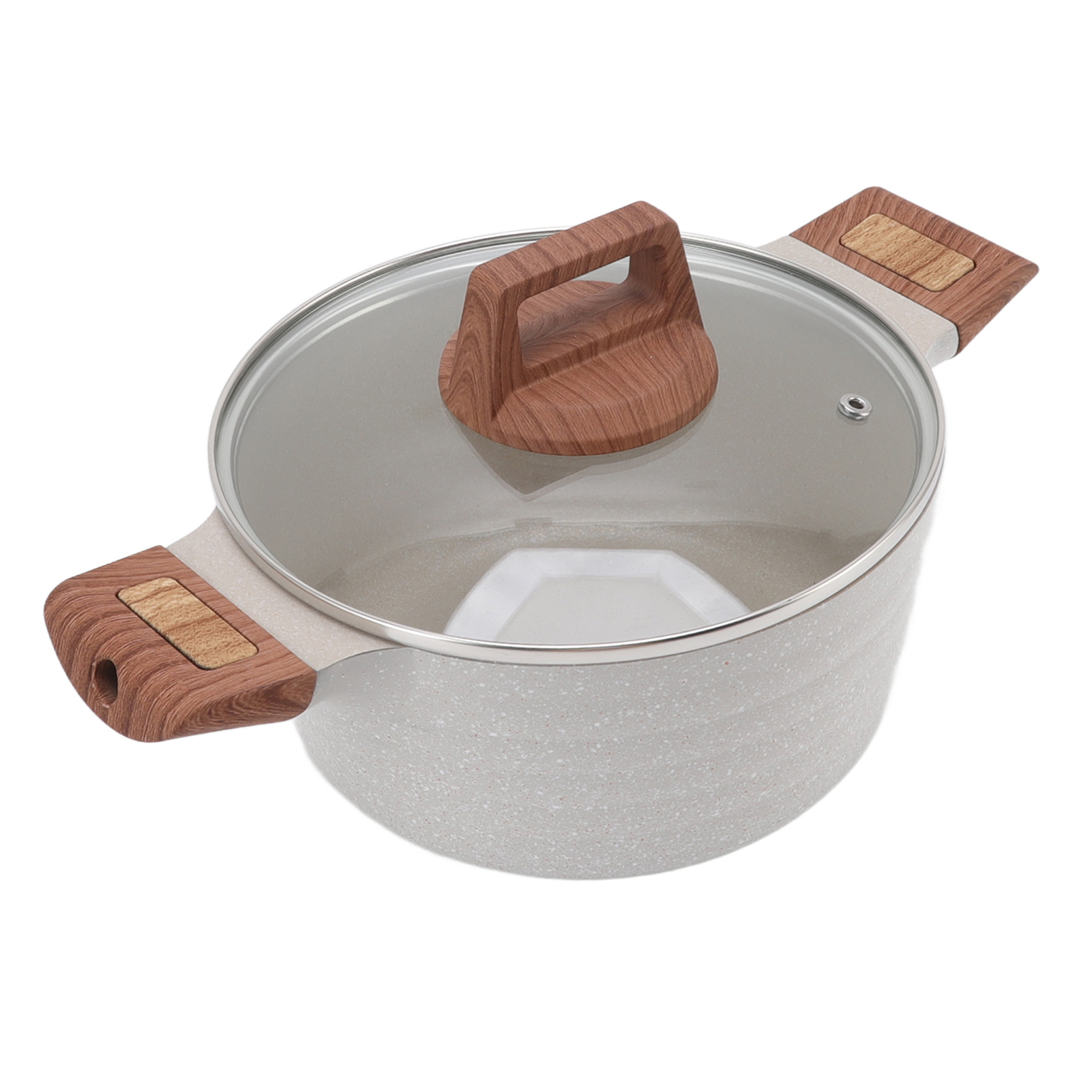 Doppelwandiger, Antihaftbeschichteter Kochtopf, Schnelles Aufheizen, Sichtbarer Deckel, Eleganter, Universeller Weißer Suppentopf 24 Cm / 9,4 Zoll