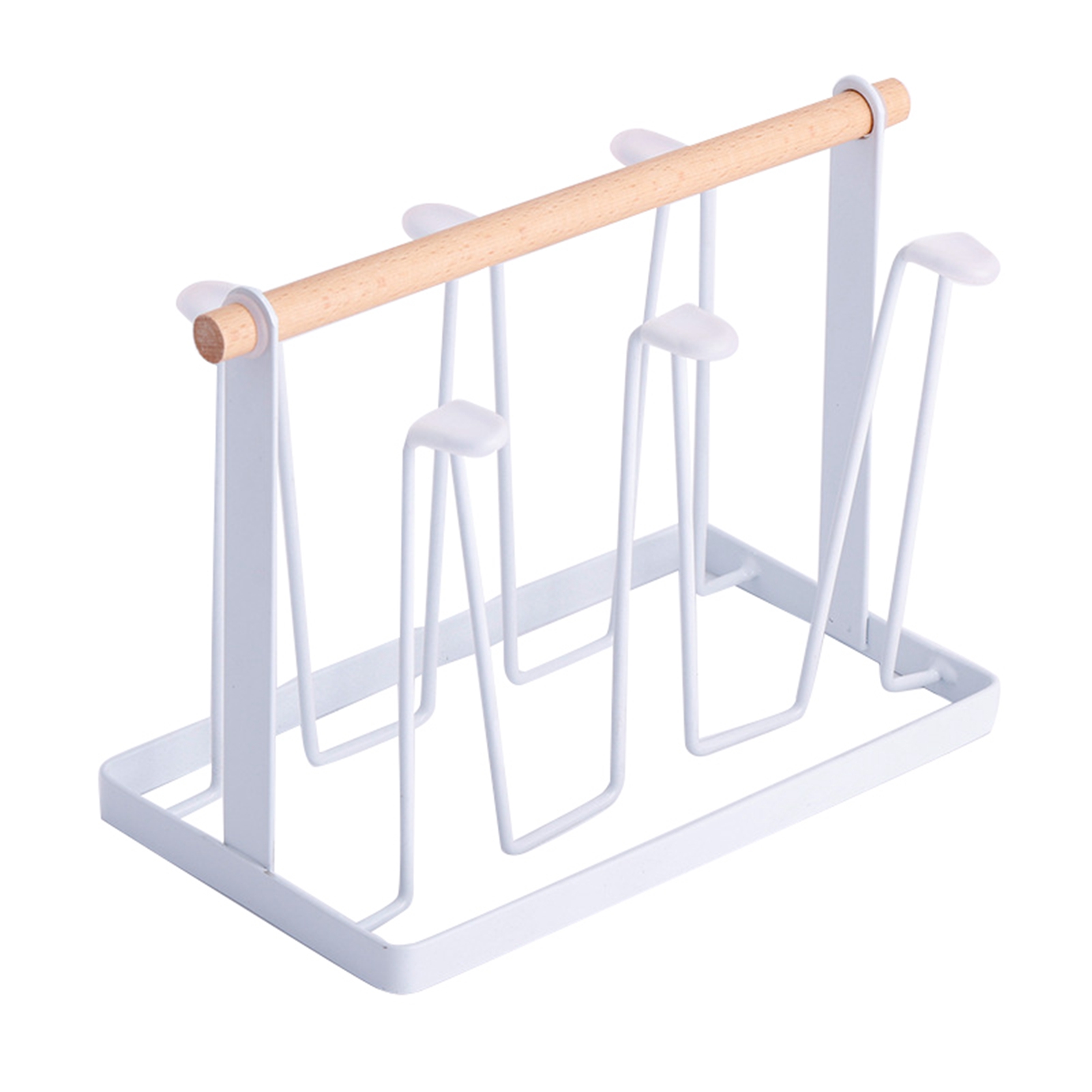 Abtropfgestell Aus Holz Mit 6 Haken Und Griff, Galvanisiertes Eisen, Platzsparend (13 X 23,5 X 18,5 Cm), Tassenorganizer Für Zuhause Oder Büro, Weiß