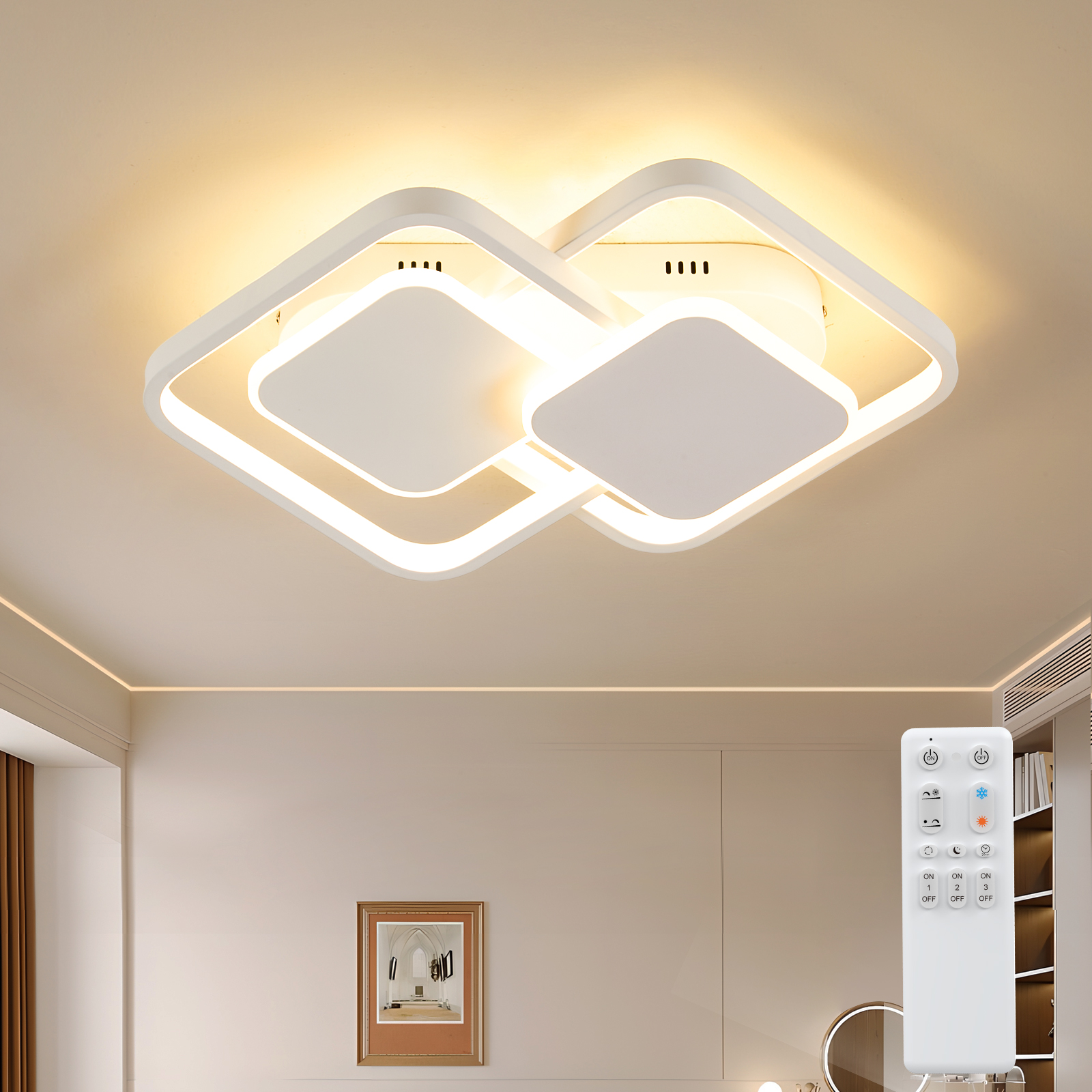 Antenlicht Led Deckenleuchte 32w Dimmbar (3000-6500k) 3300lm, Mit Fernbedienung & Memory-funktion, Für Wohnzimmer, Flur, Büro, Weiß