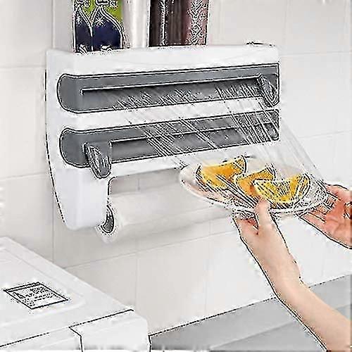 Multifunktionales Schneidebrett Mit Aufbewahrungsmöglichkeit, 4-in-1 Wandhalterung Für Saucenflaschen, Multifunktionaler Küchen-frischhaltefolienspender Mit Gewürzregal (weiß)