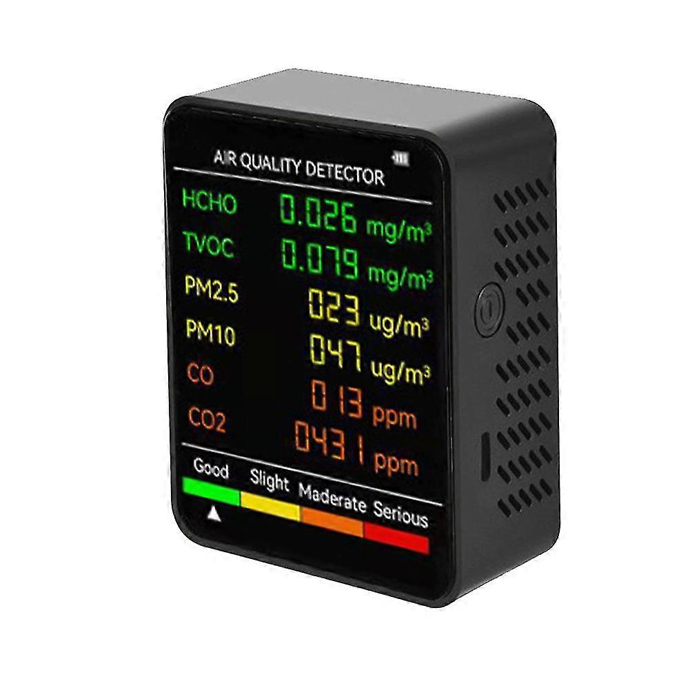 6-in-1-multifunktions-luftqualitätsdetektor: Pm2,5, Pm10, Hcho, Tvoc, Co, Co2, Co2-monitor, Lcd-großbildschirm, Tragbar Für Zuhause