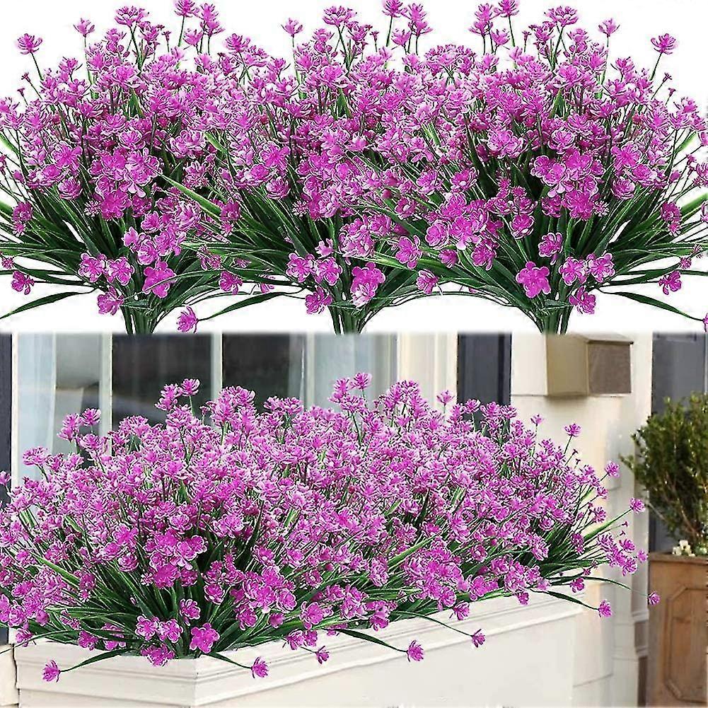 8 Bündel Künstliche Outdoor-blumen Und -sträucher, Uv-beständige Pflanzen, Künstliches Plastikgrün (lila (fuchsia))
