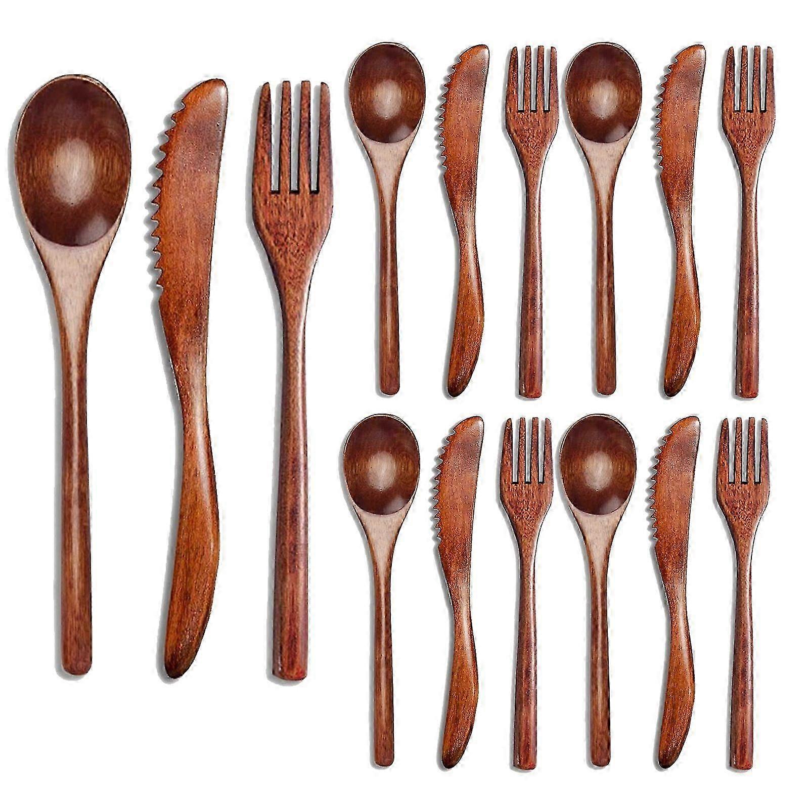 15-teiliges Holzbesteck-set (löffel, Gabel, Messer)