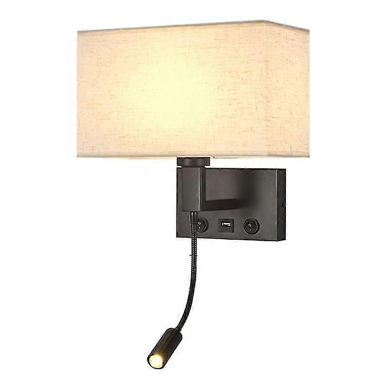 3104 5w Led-wandleuchte Für Bett Und Flur Mit Schwanenhals-spot Und Usb-anschluss - Schwarz / (schwarz-beige-abdeckung, Warmes Licht)