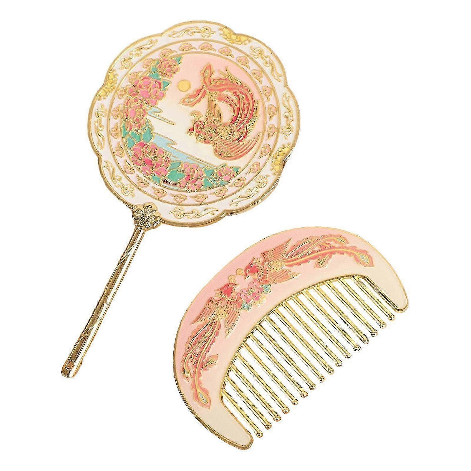Handspiegel-set, Schminkspiegel Und Kamm Im Retro-design, Tragbare Haarbürste, Geschenk (stil A)