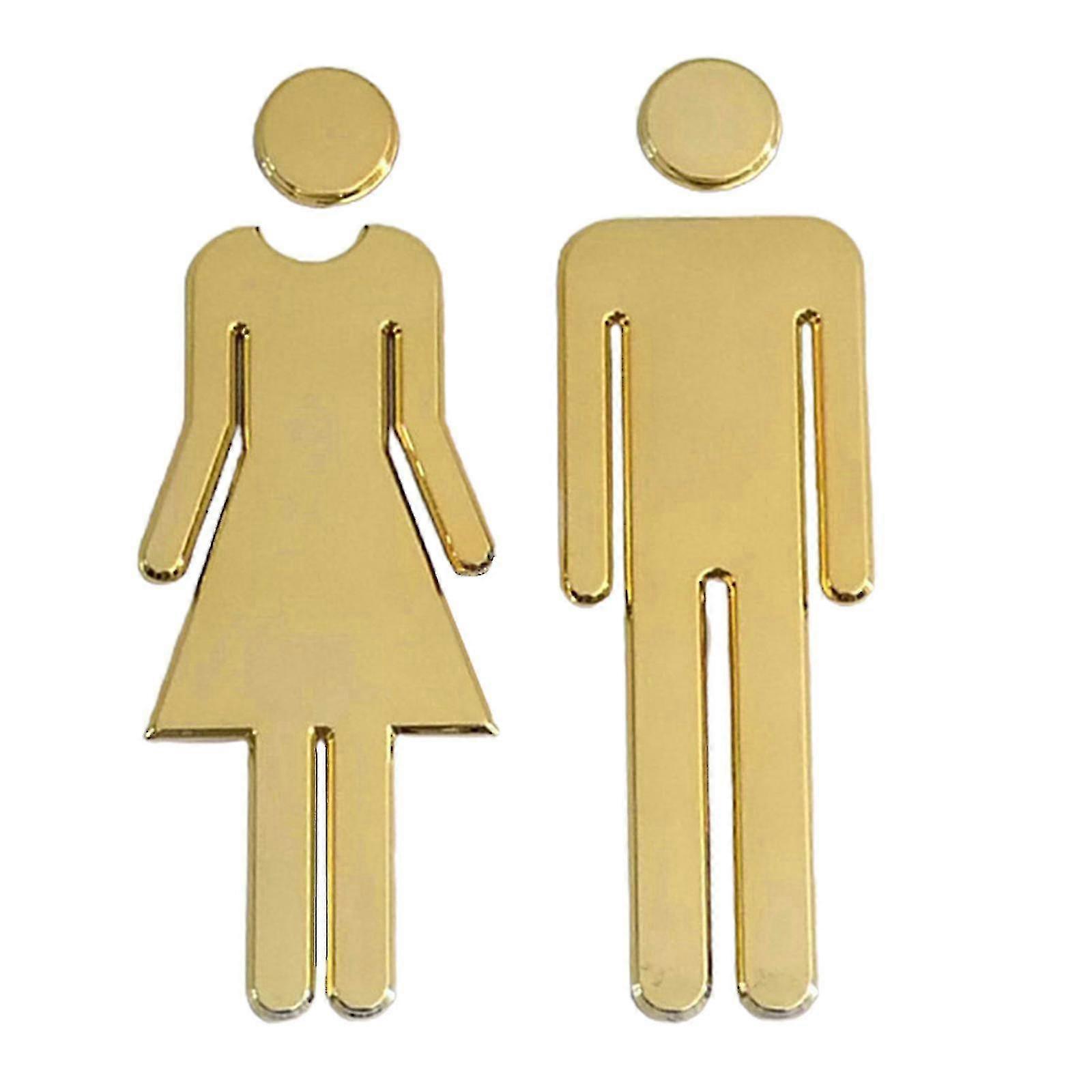 2 Stück Selbstklebende Toiletten-symbol-schilder Für Badezimmertüren, Geeignet Für Hotel, Büro, Wc-plakette Für Zuhause (gold)