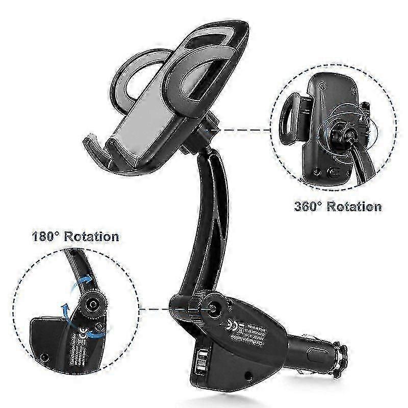 3-in-1 Autohalterung Mit Zigarettenanzünder, Drehbarem Handyhalter Und Zwei Usb-anschlüssen