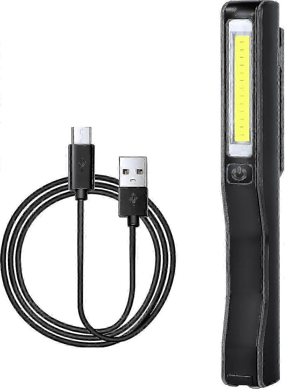 Led-inspektionslampe, Arbeitsleuchte, Wiederaufladbar Per Usb-kabel, Magnetischer Clip, Taschen-cob-taschenlampe, Schwarz