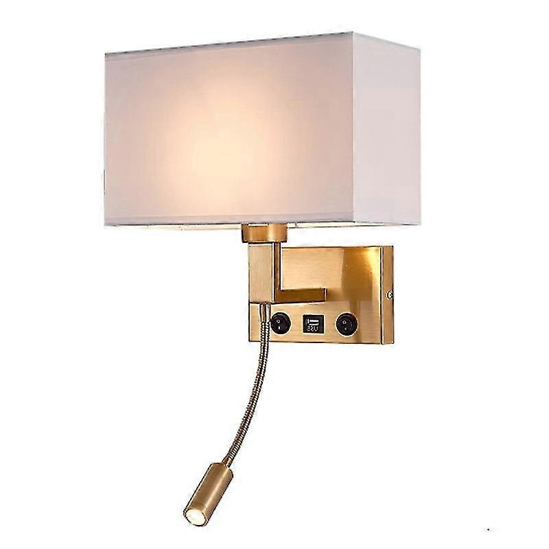 3104 5w Led-wandleuchte Für Bett Und Flur Mit Schwanenhals-spot Und Usb-anschluss - Schwarz / (kupferweiße Abdeckung, Warmes Licht)