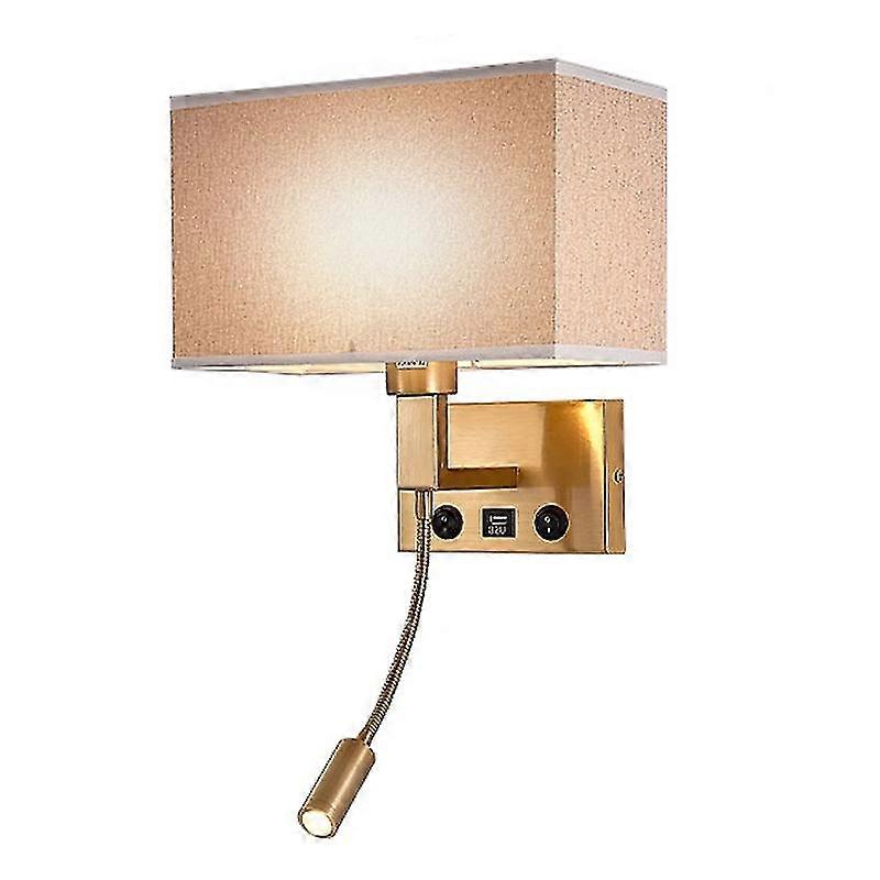 3104 5w Led-wandleuchte Für Bett Und Flur Mit Schwanenhals-spot Und Usb-anschluss - Schwarz / (kupferbraune Abdeckung, Weißes Licht)