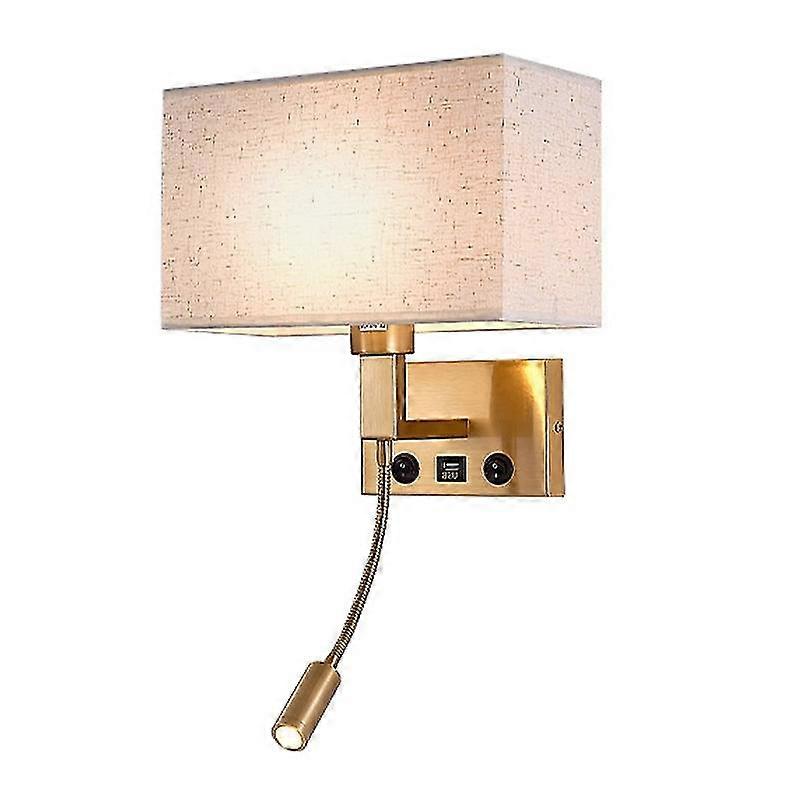3104 5w Led-wandleuchte Für Bett Und Flur Mit Schwanenhals-spot Und Usb-anschluss - Schwarz / (kupferbeige Abdeckung, Weißes Licht)